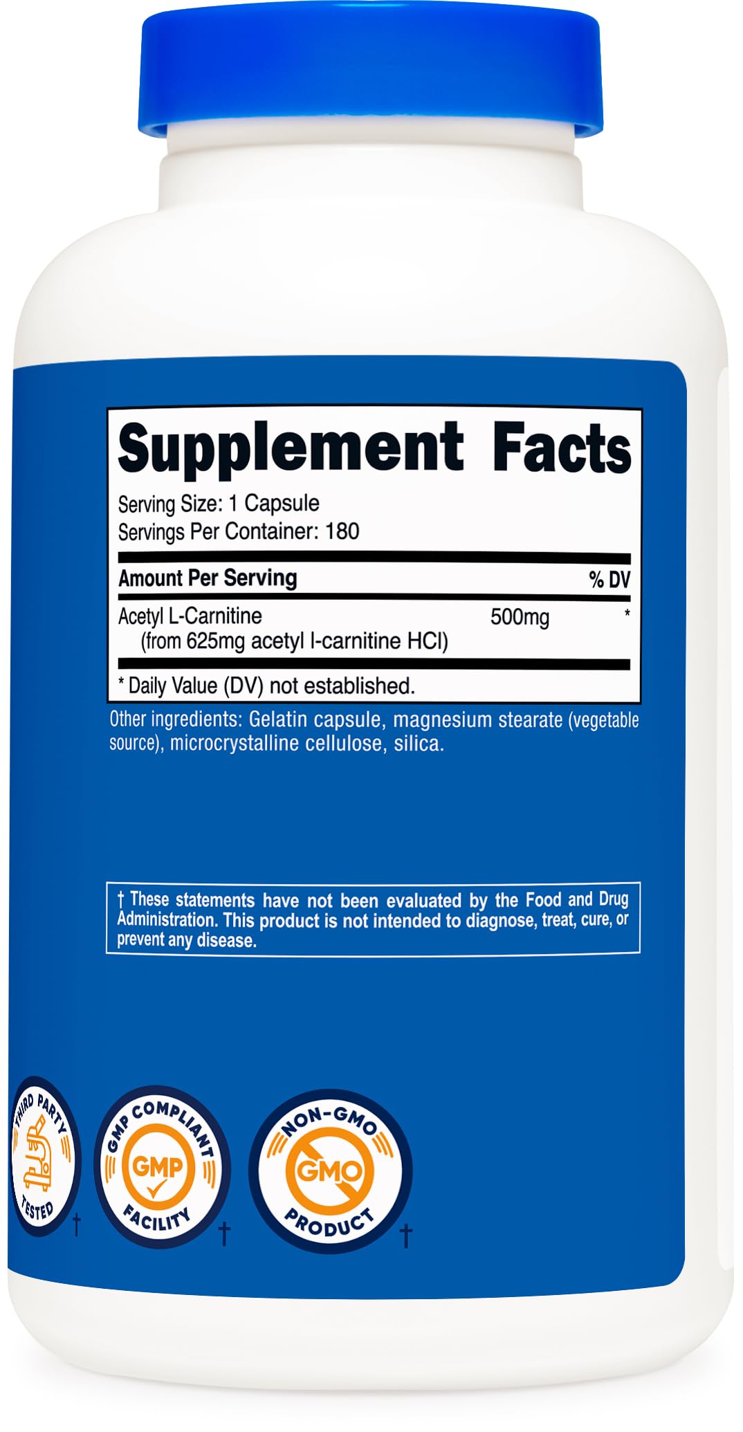 Nutricost Acetyl L-Carnitine bottle displayed on shelf for routine wellness.