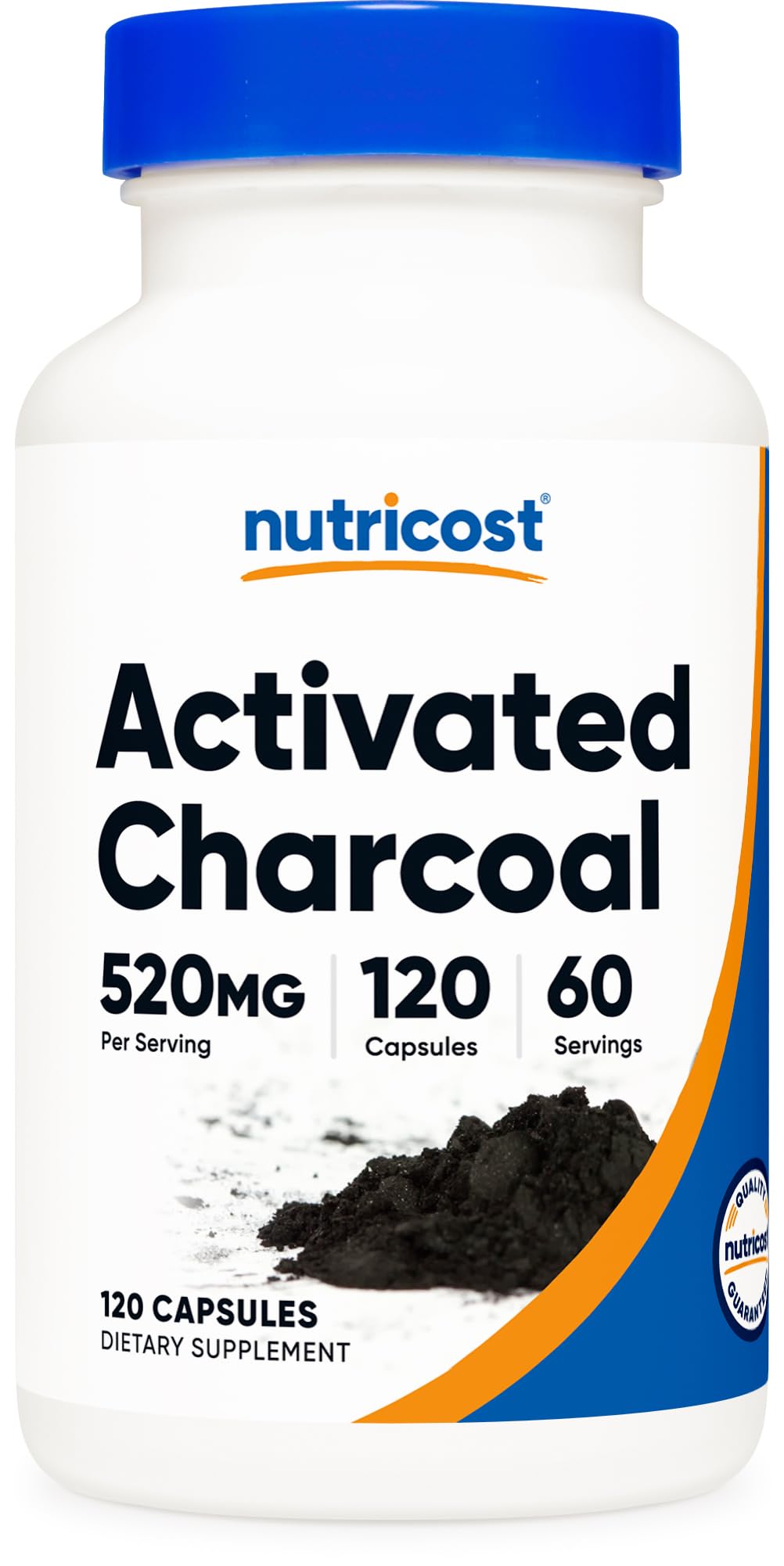 Nutricost Activated Charcoal bottle — convenient 60 servings for daily use.