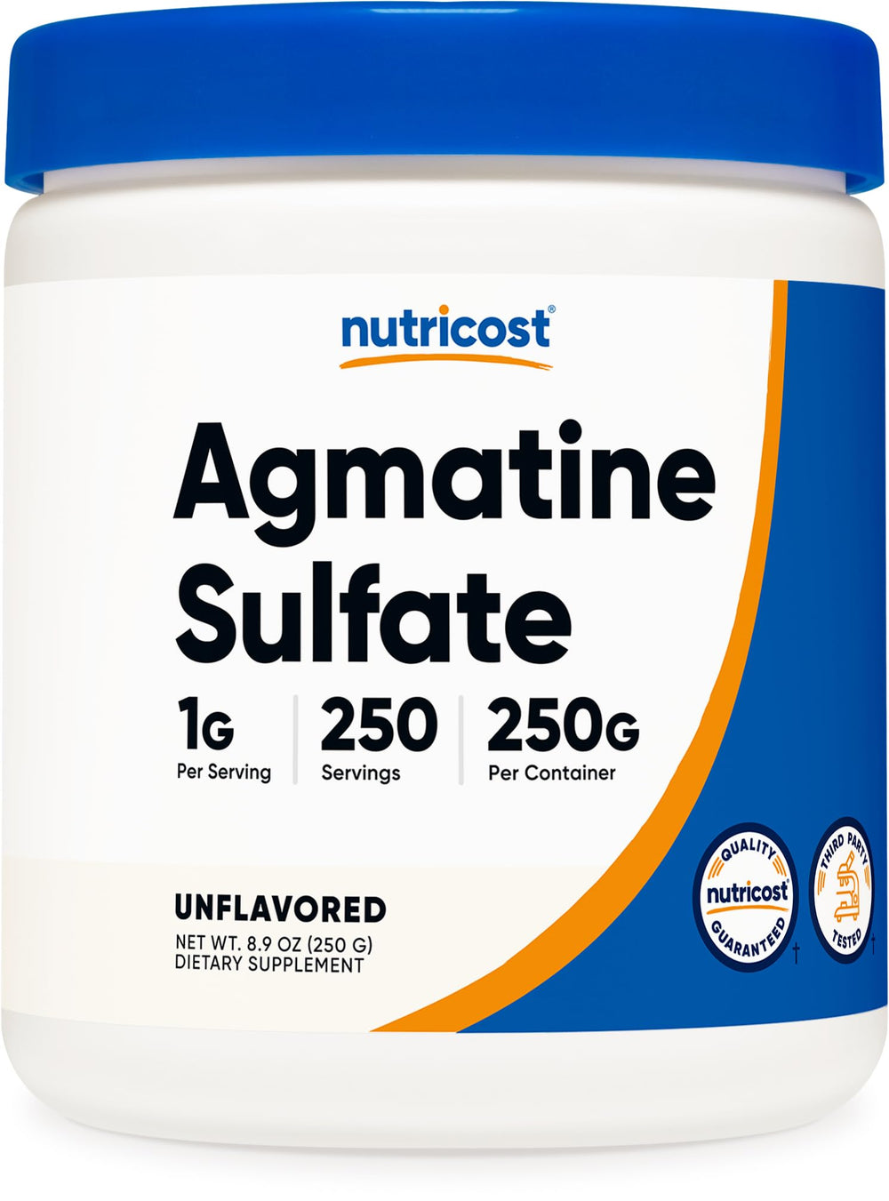 Nutricost Agmatine Sulfate powder bottle shown for reliable daily supplementation