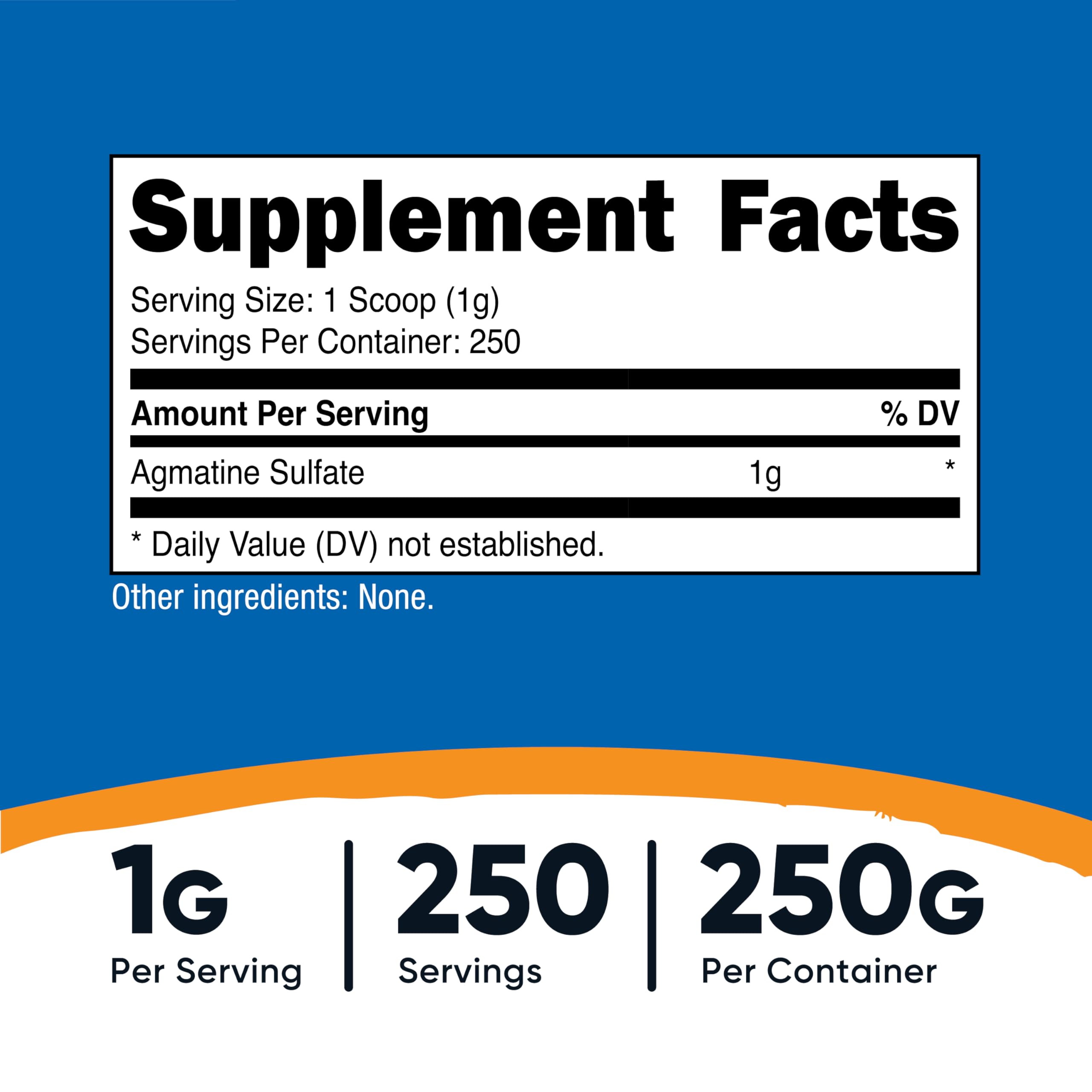 Nutricost Agmatine Sulfate scoop with powder, ready for a 1 g serving