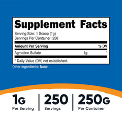 Nutricost Agmatine Sulfate scoop with powder, ready for a 1 g serving