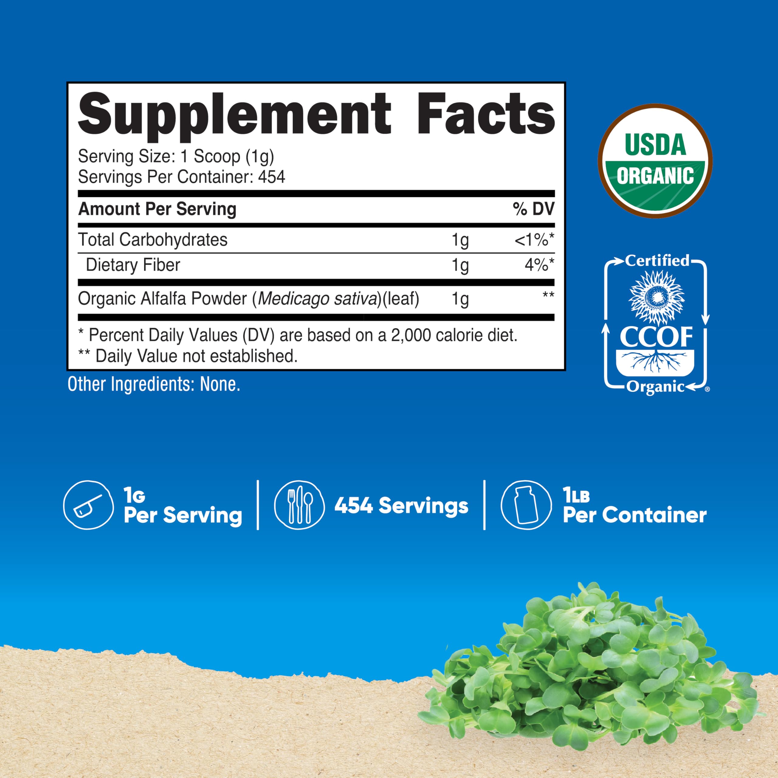 Nutricost Alfalfa Powder serving scoop ready for quick, precise measurement.