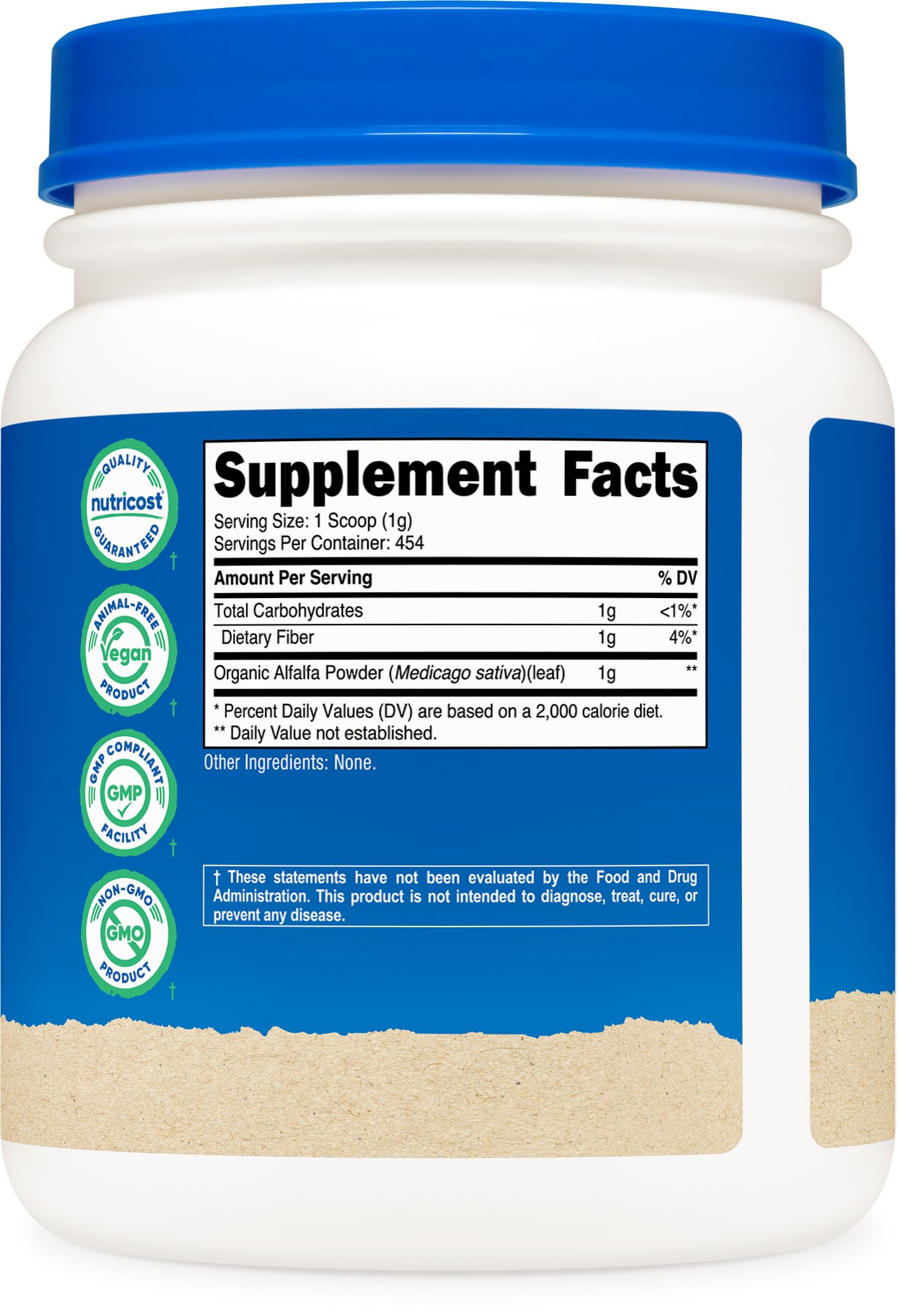 Nutricost Alfalfa Powder poured into a smoothie for easy daily use.