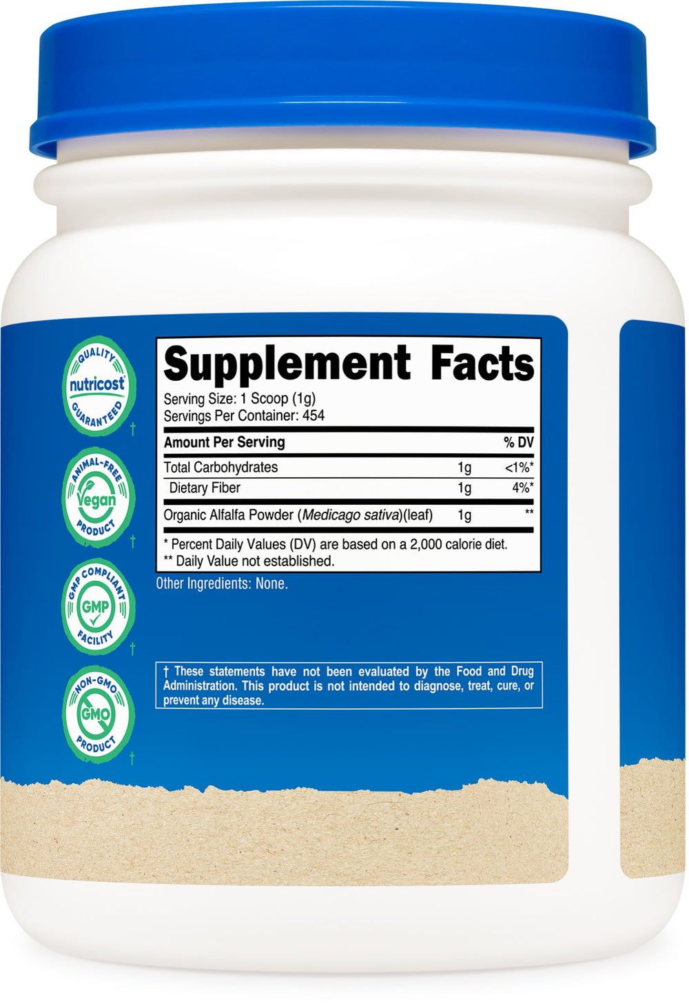 Nutricost Alfalfa Powder poured into a smoothie for easy daily use.