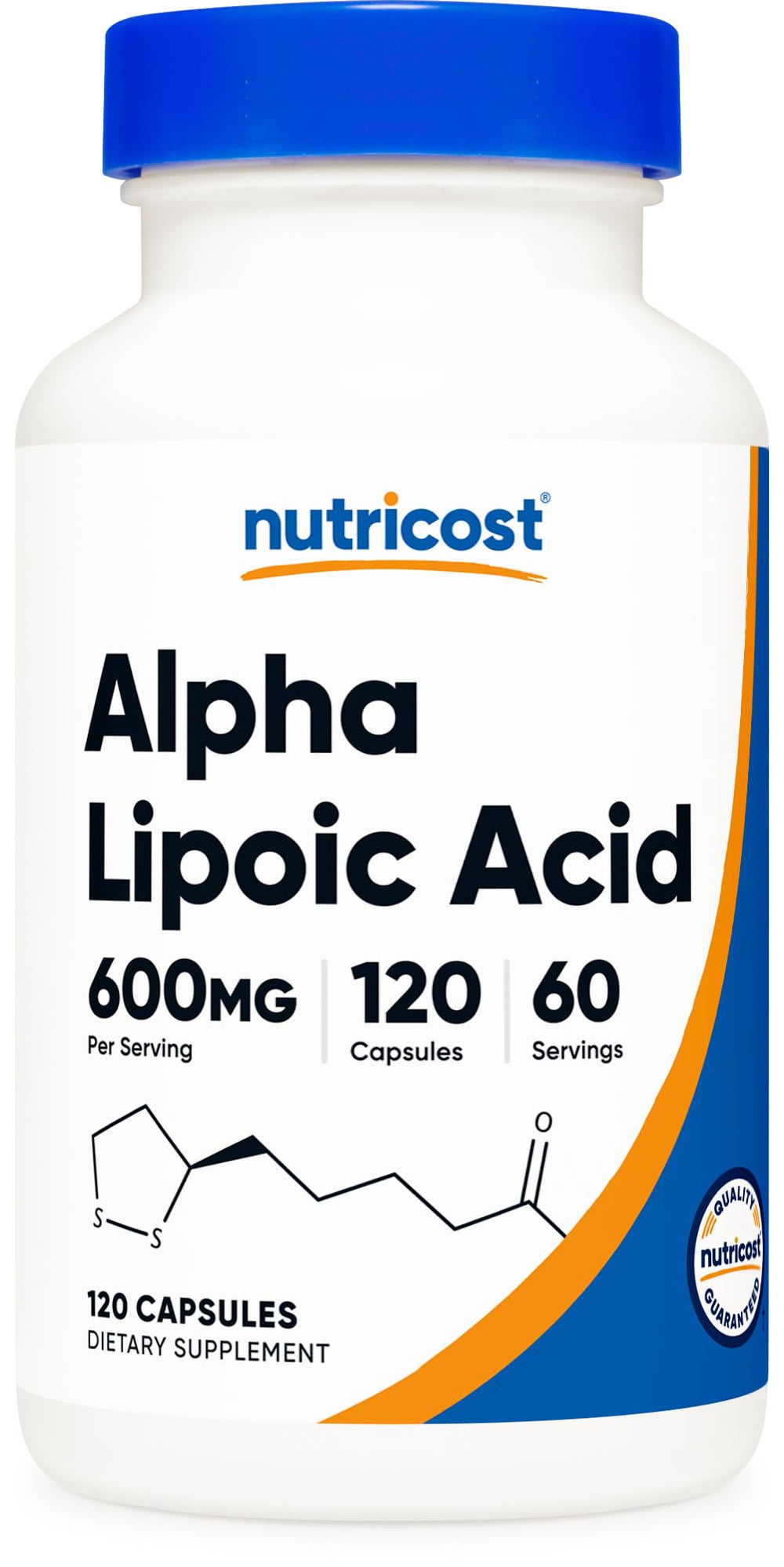 Nutricost Alpha Lipoic Acid bottle front showing 600 mg per serving