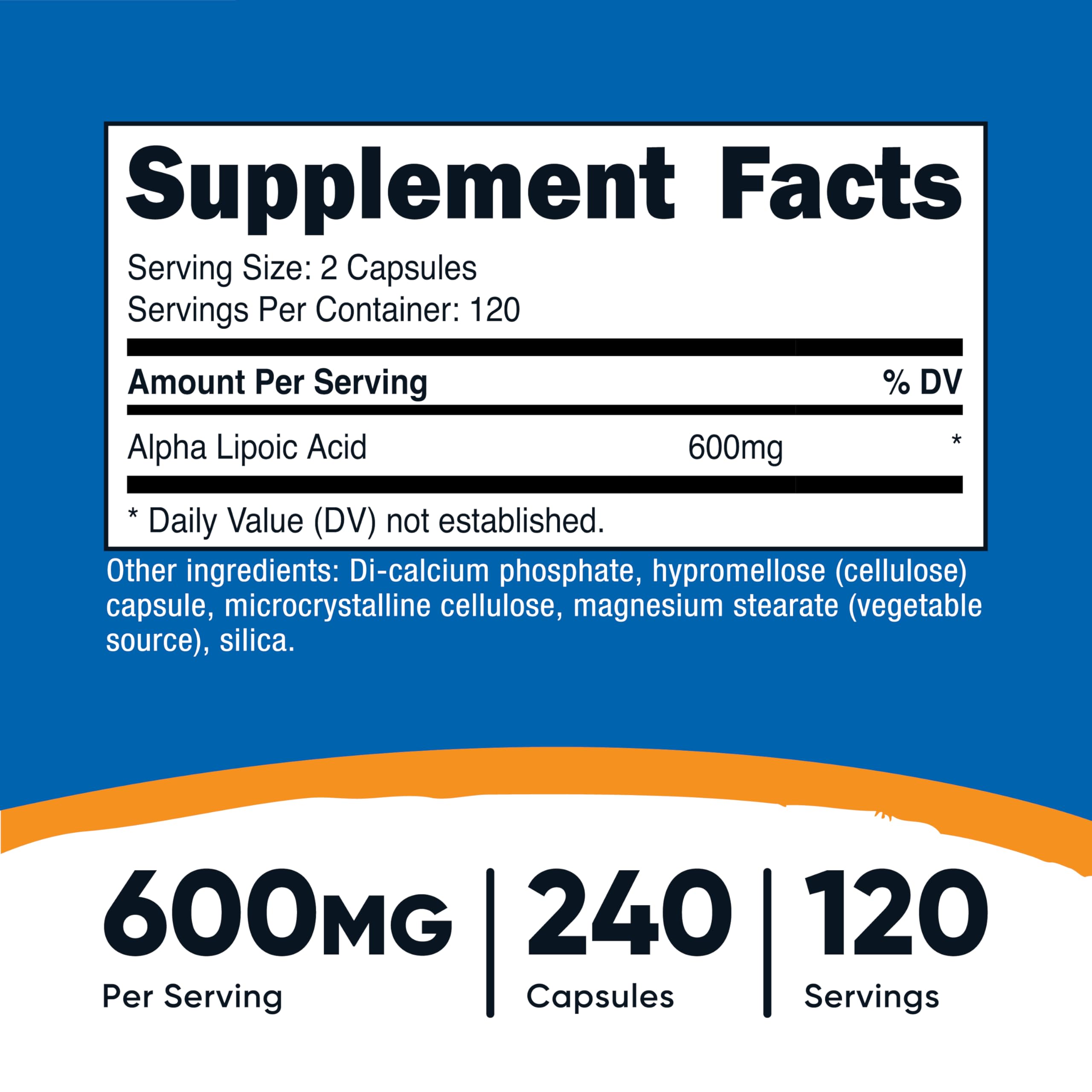 Nutricost Alpha Lipoic Acid capsules close-up showing vegetarian capsules