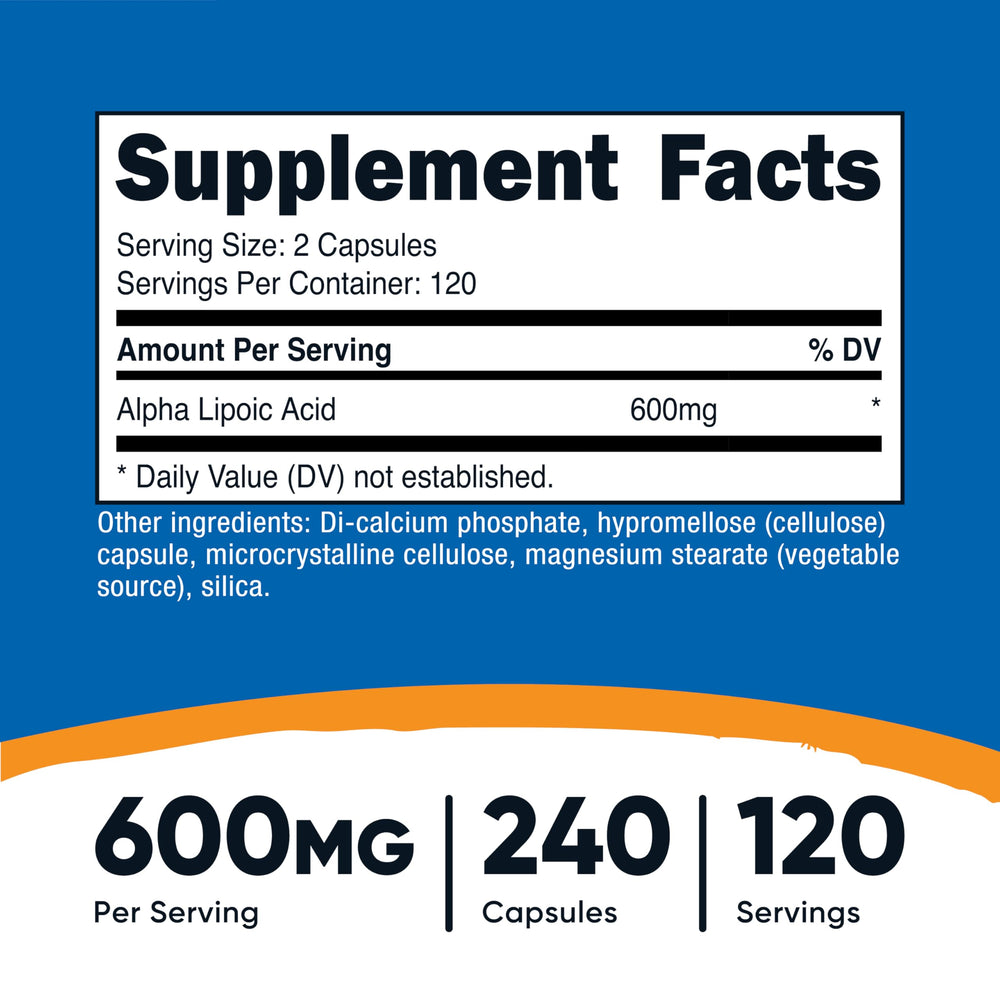 Nutricost Alpha Lipoic Acid capsules close-up showing vegetarian capsules