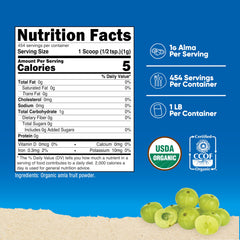 Nutricost Amla Powder unflavored label close-up for seamless mixing.