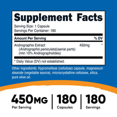 Nutricost Andrographis capsules close-up with vegetarian, non-GMO formula