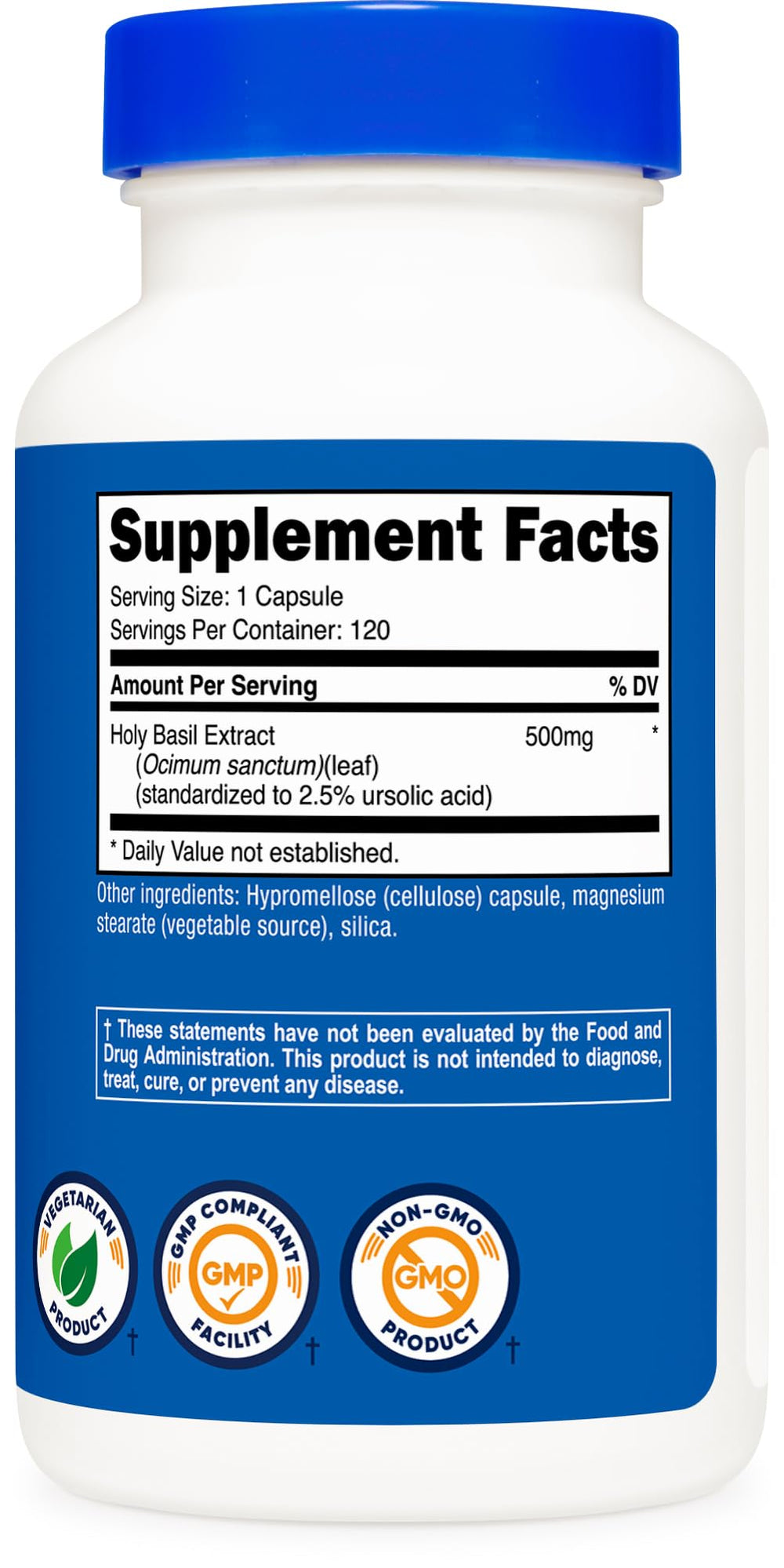 Close-up of antioxidants in Nutricost holy basil capsules with branding