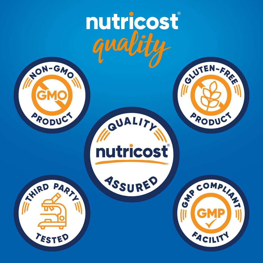 Nutricost Arginine AKG label close-up highlighting non-GMO and gluten-free.
