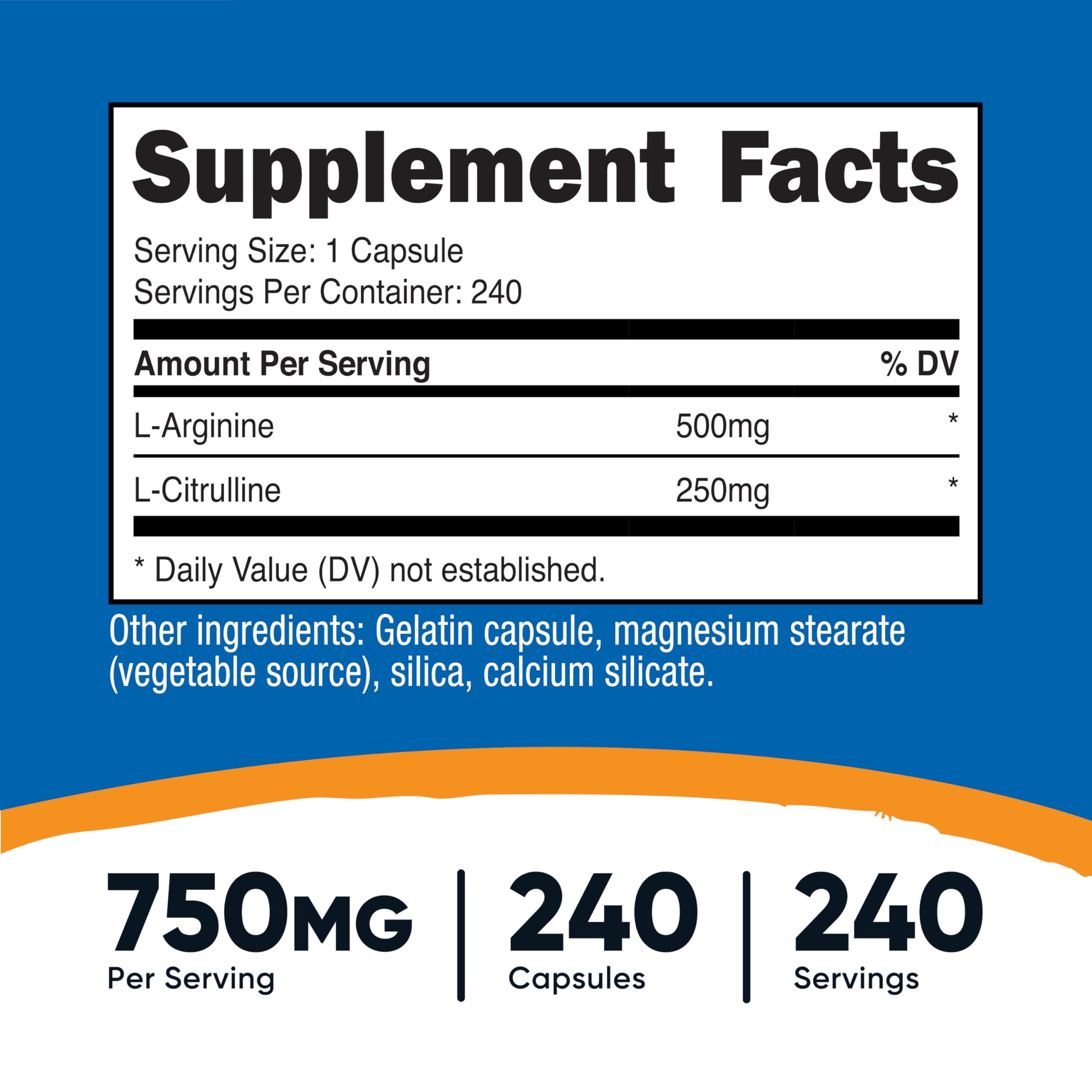 Nutricost capsules close-up showing 750mg per capsule potency.