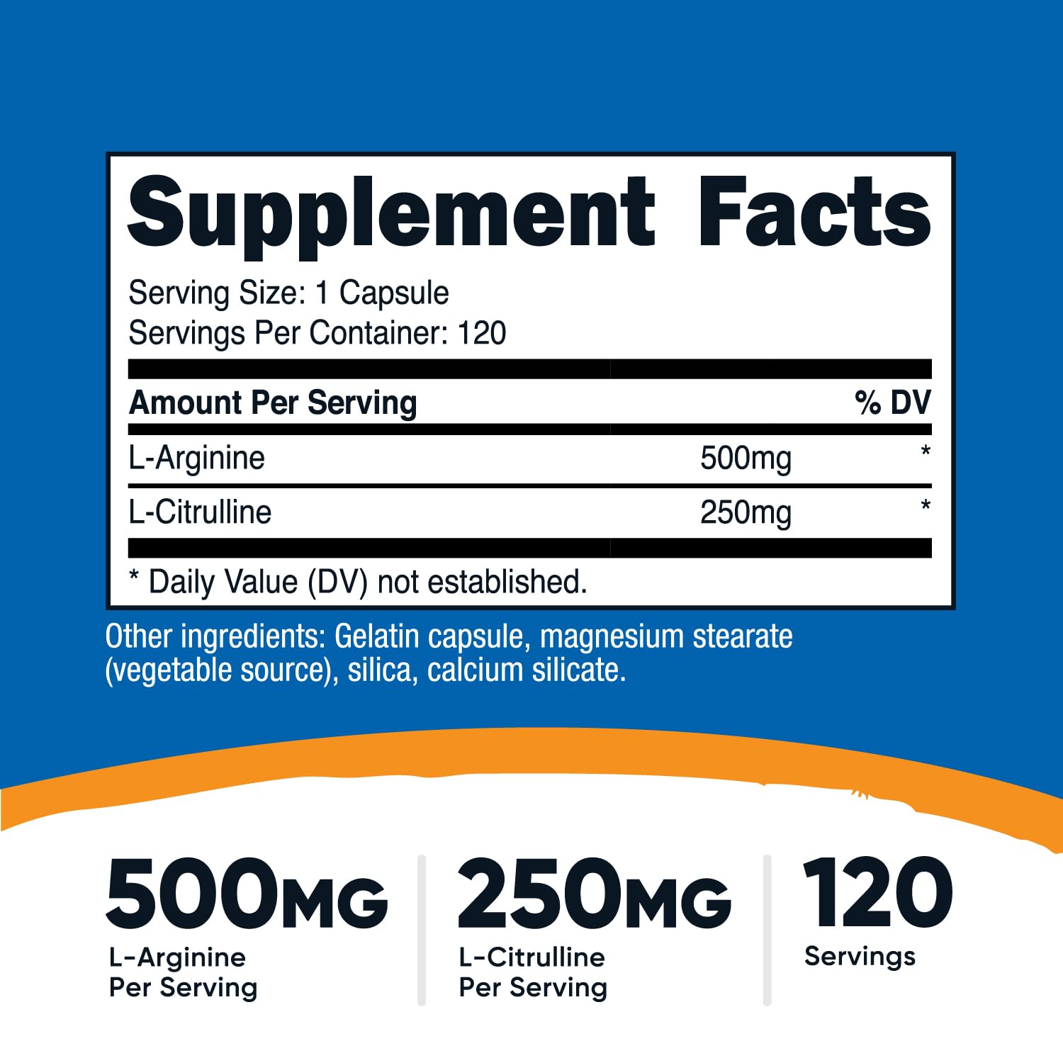 Close-up of Nutricost capsules showing the L-Arginine L-Citrulline complex for daily use