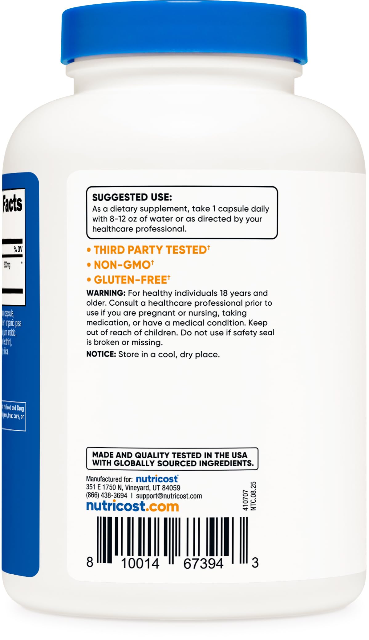 Nutricost Artichoke Extract ISO-tested seal signals third-party quality assurance