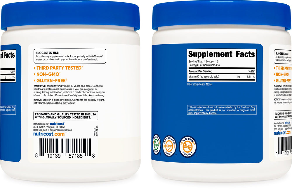 Nutricost vitamin C powder in a smoothie – blends smoothly into drinks.