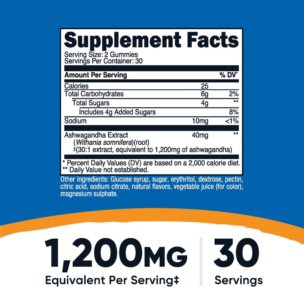 Nutricost Ashwagandha Gummies closeup highlighting chewy texture and berry flavor.