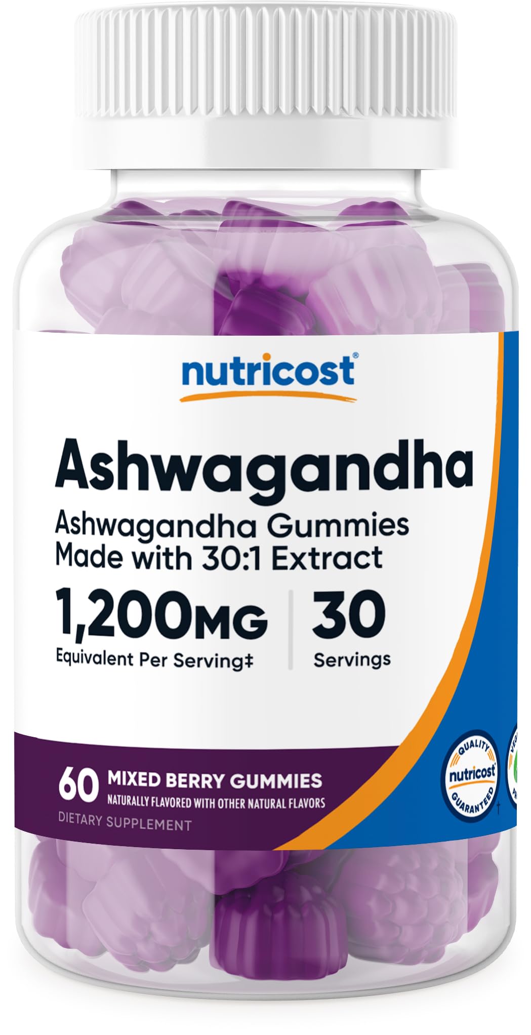 Nutricost Ashwagandha Gummies Mixed Berry bottle for a convenient daily wellness routine.