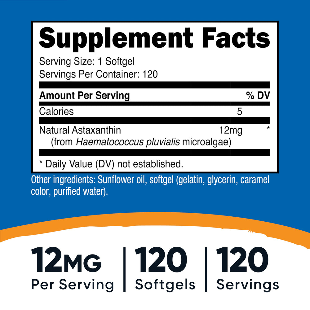 Closeup of Nutricost Astaxanthin softgels highlighting easy-to-swallow capsules.