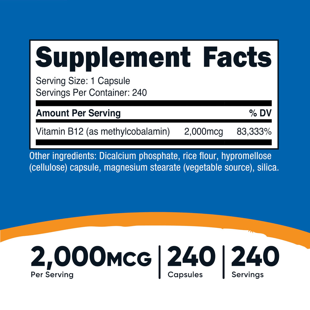 Nutricost B12 bottle front label view, ready for a daily wellness routine.