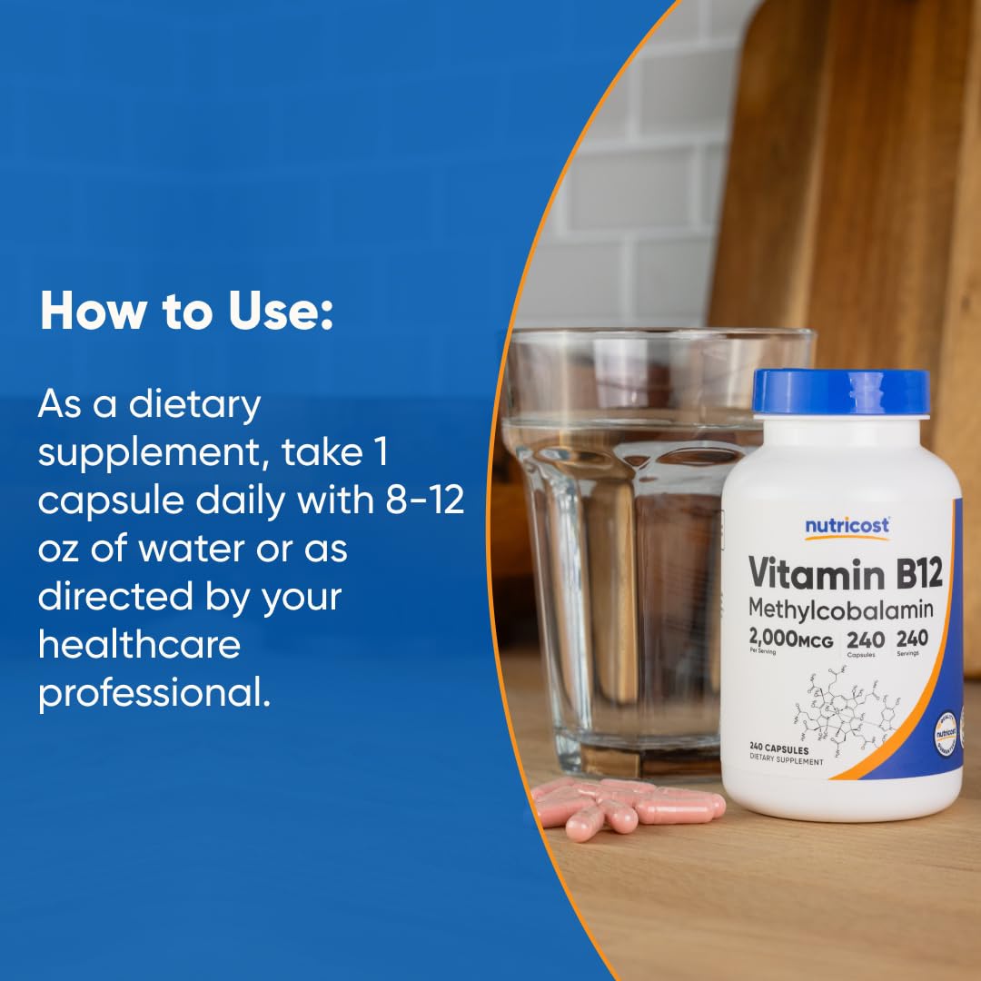 Nutricost B12 bottle with third-party testing seal, quality assurance.