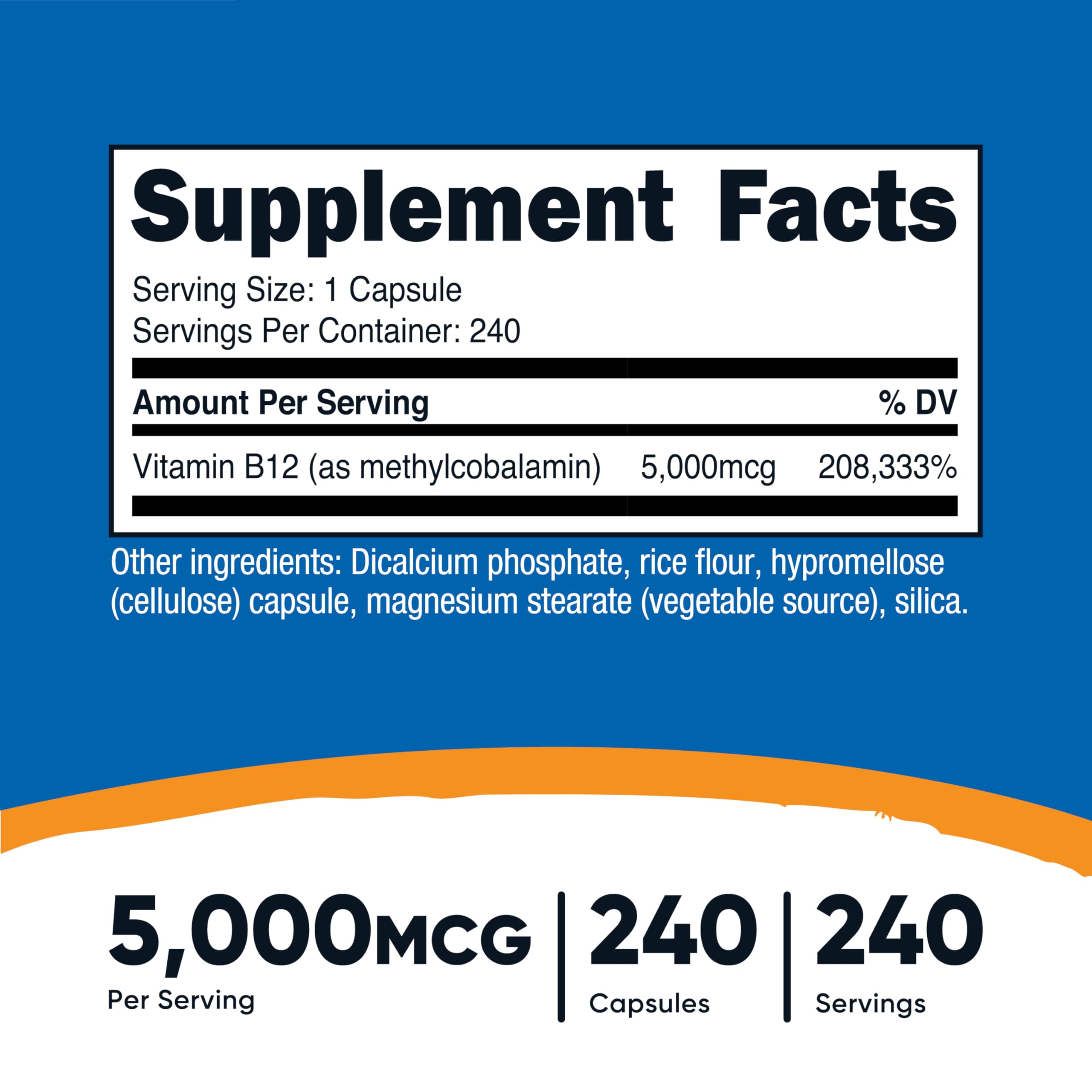 Nutricost B12 methylcobalamin capsules close-up highlighting vegetarian formulation.