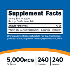 Nutricost B12 methylcobalamin capsules close-up highlighting vegetarian formulation.