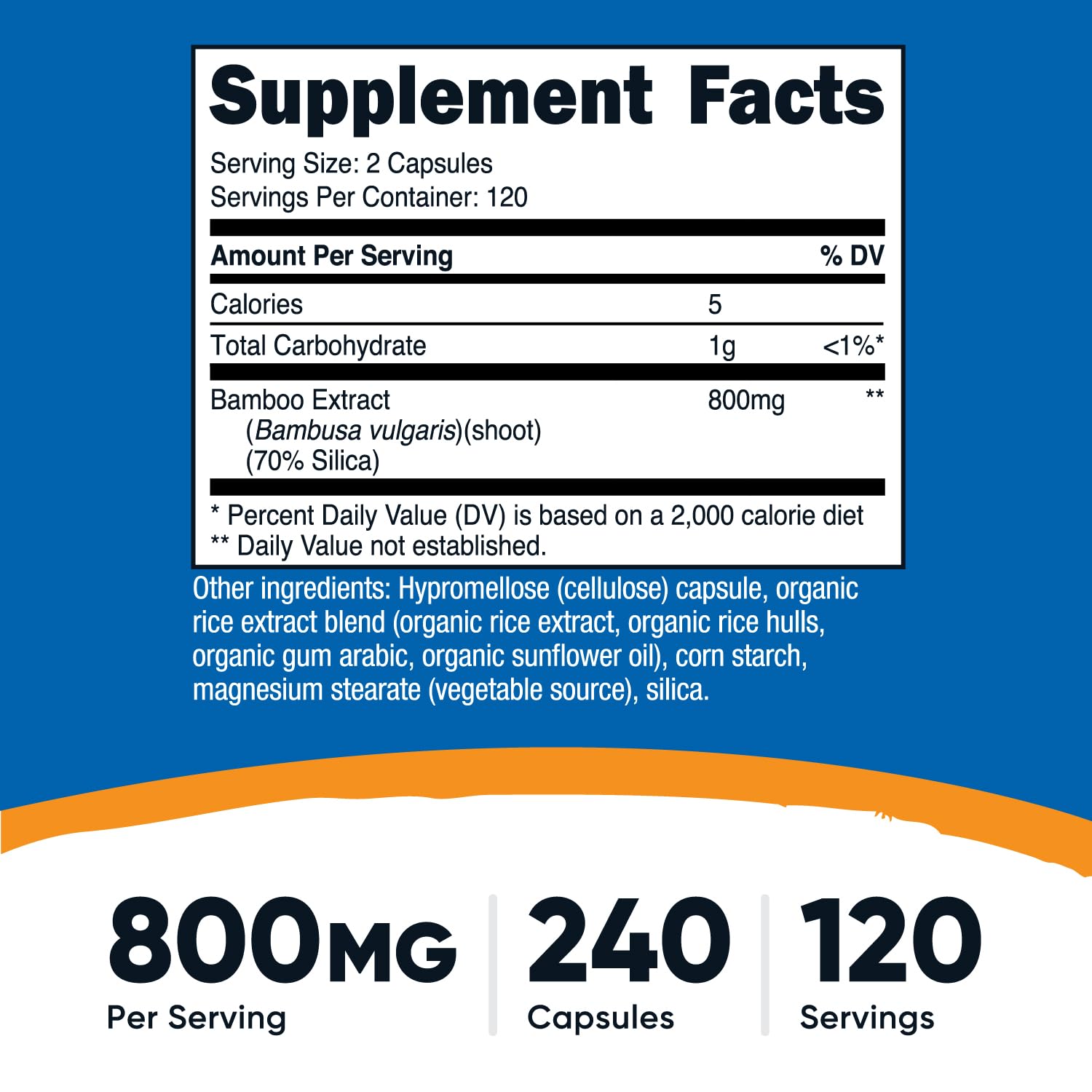 Nutricost Bamboo Extract capsules ready for a convenient two-capsule daily serving.