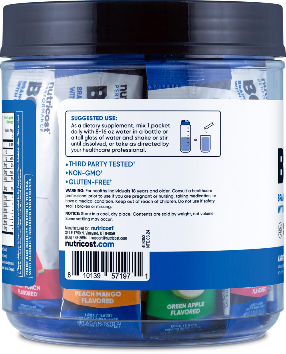 Nutricost BCAA+ Hydration in a gym bottle ready for workouts.