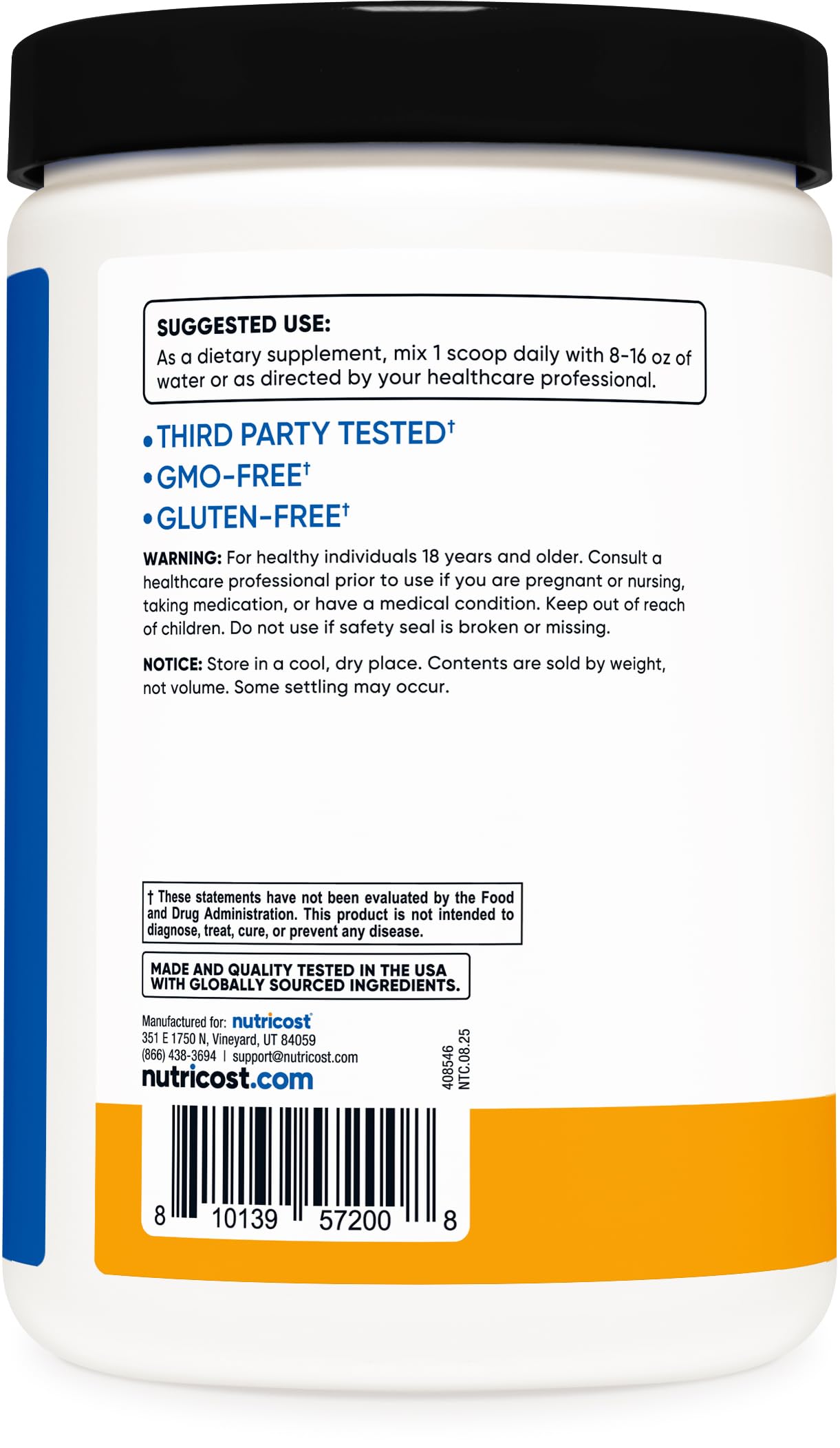 Nutricost BCAA + Hydration Peach Mango flavor label highlighting fruity taste