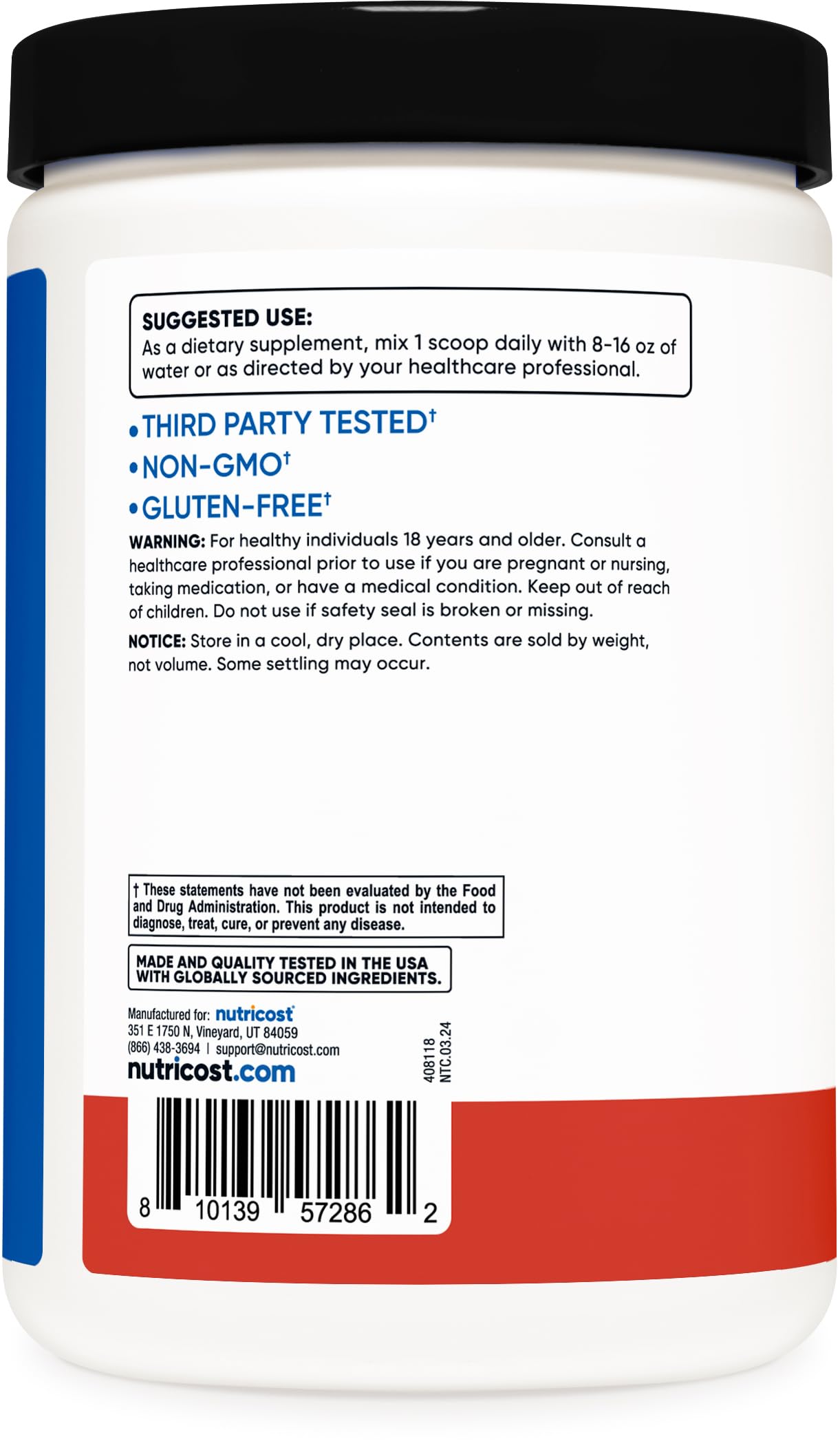 Nutricost BCAA Hydration Tropical Punch flavor label close-up.