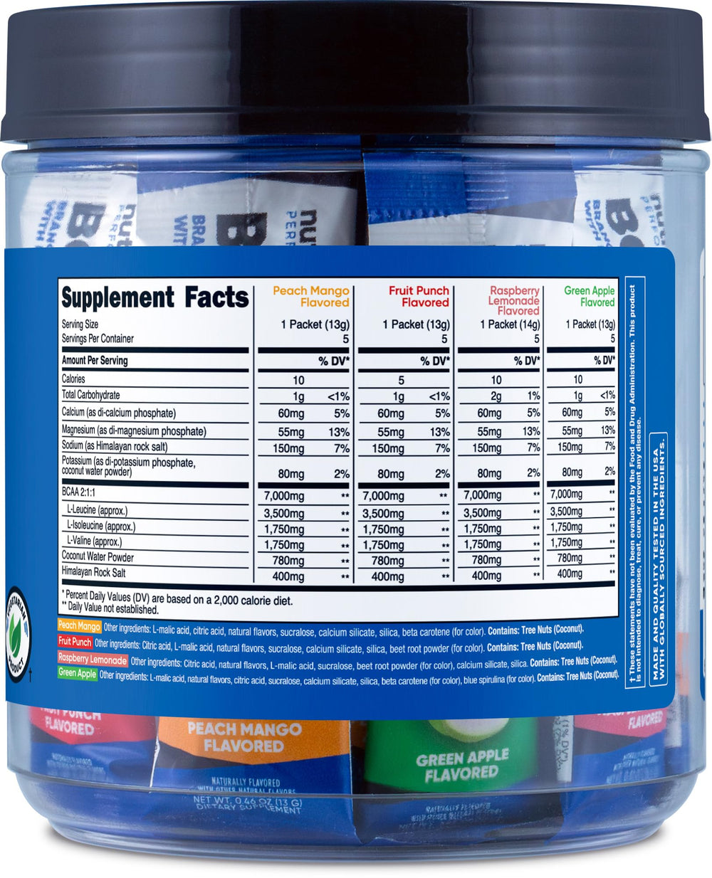 Nutricost BCAA+ Hydration container highlights convenient 20 servings.