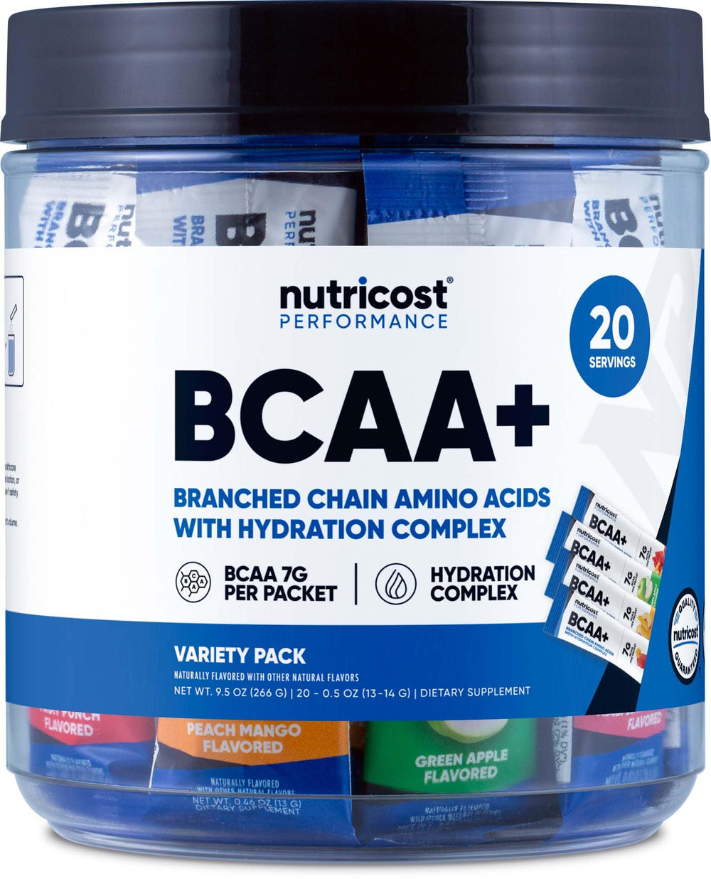 Nutricost BCAA+ Hydration Variety Pack in 20-stickpacks for on-the-go hydration.