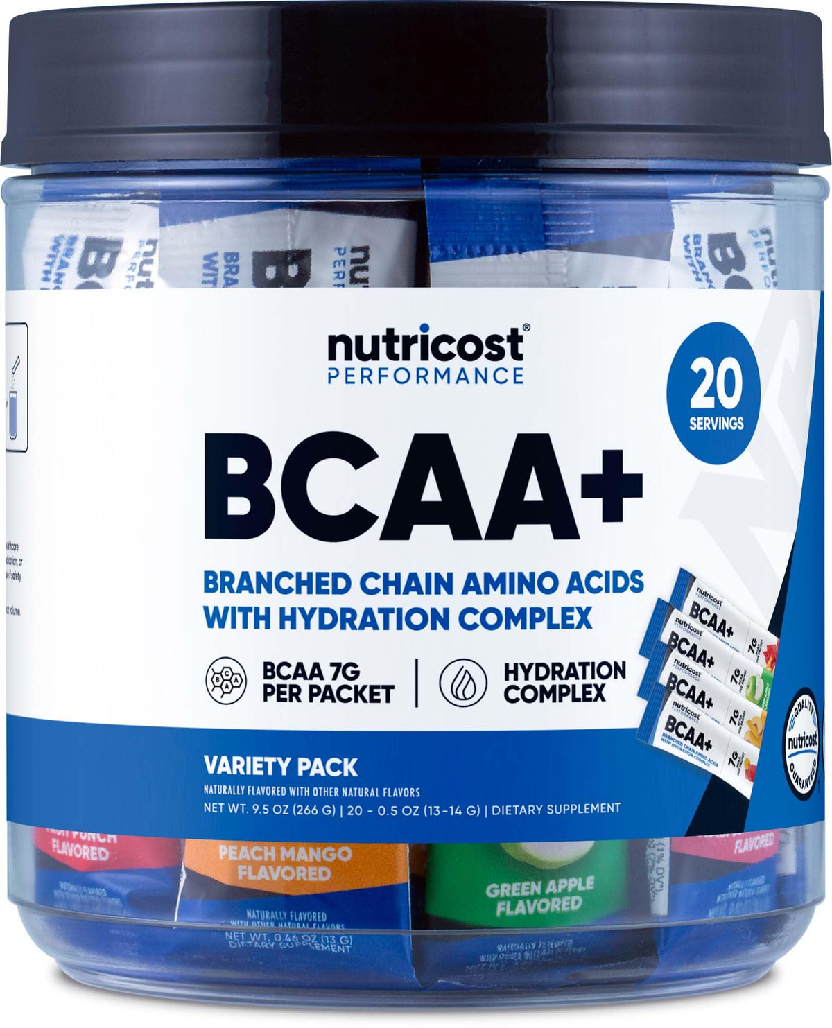 Nutricost BCAA+ Hydration Variety Pack in 20-stickpacks for on-the-go hydration.