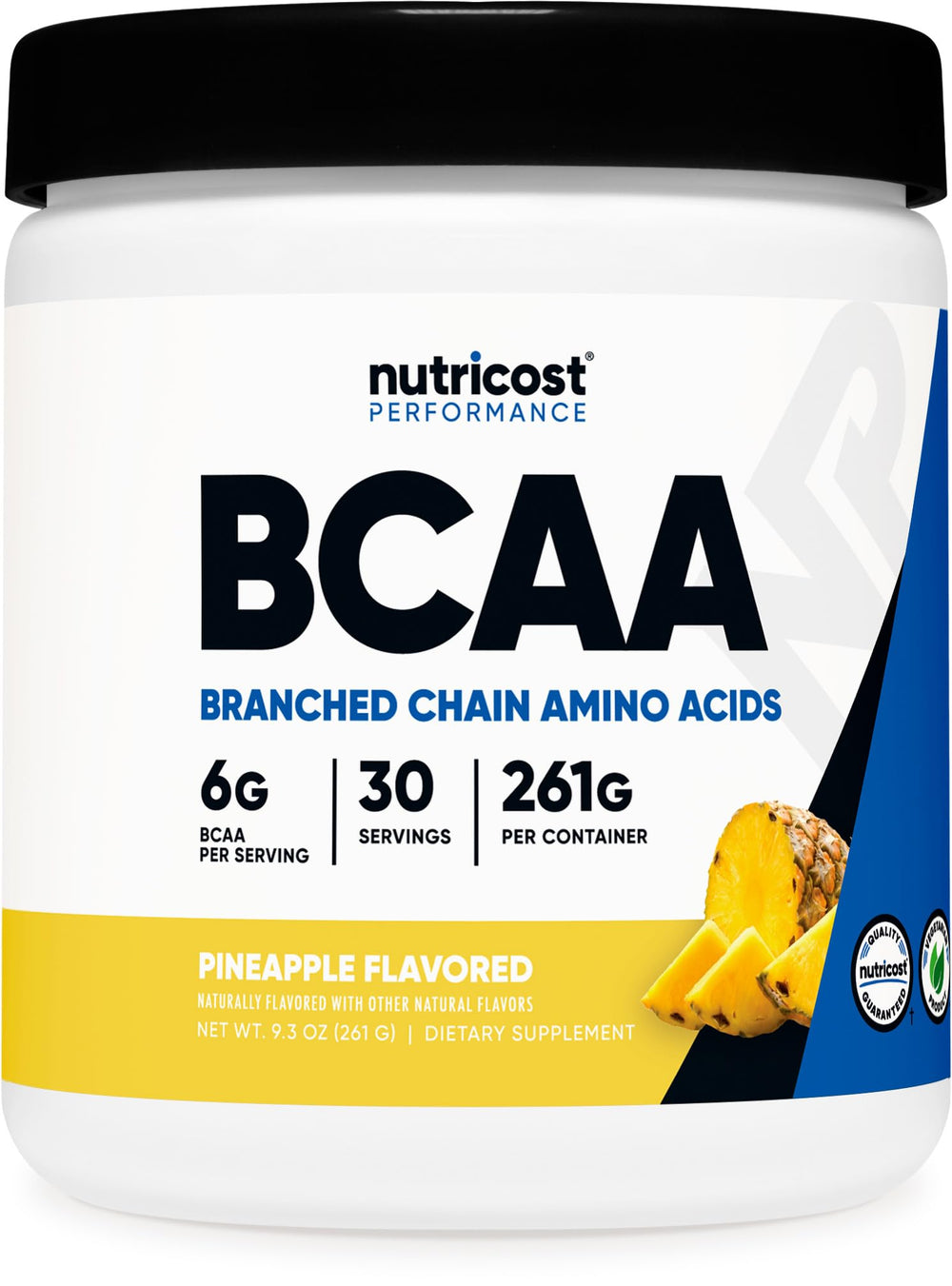 Nutricost BCAA Pineapple bottle for convenient pre- and post-workout recovery.
