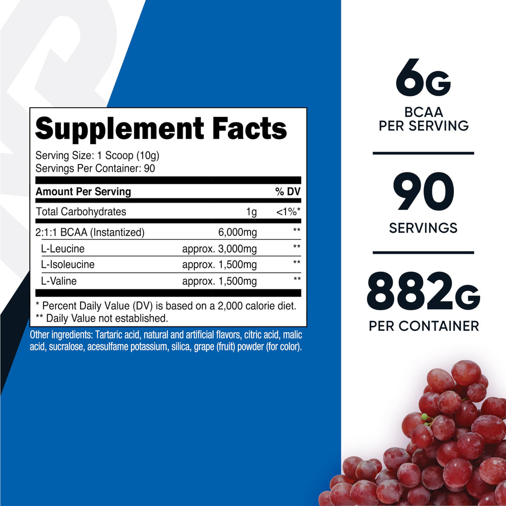 Nutricost BCAA Powder grape scoop held for pre-workout use