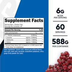 Nutricost BCAA grape serving scoop out of container for post-workout recovery