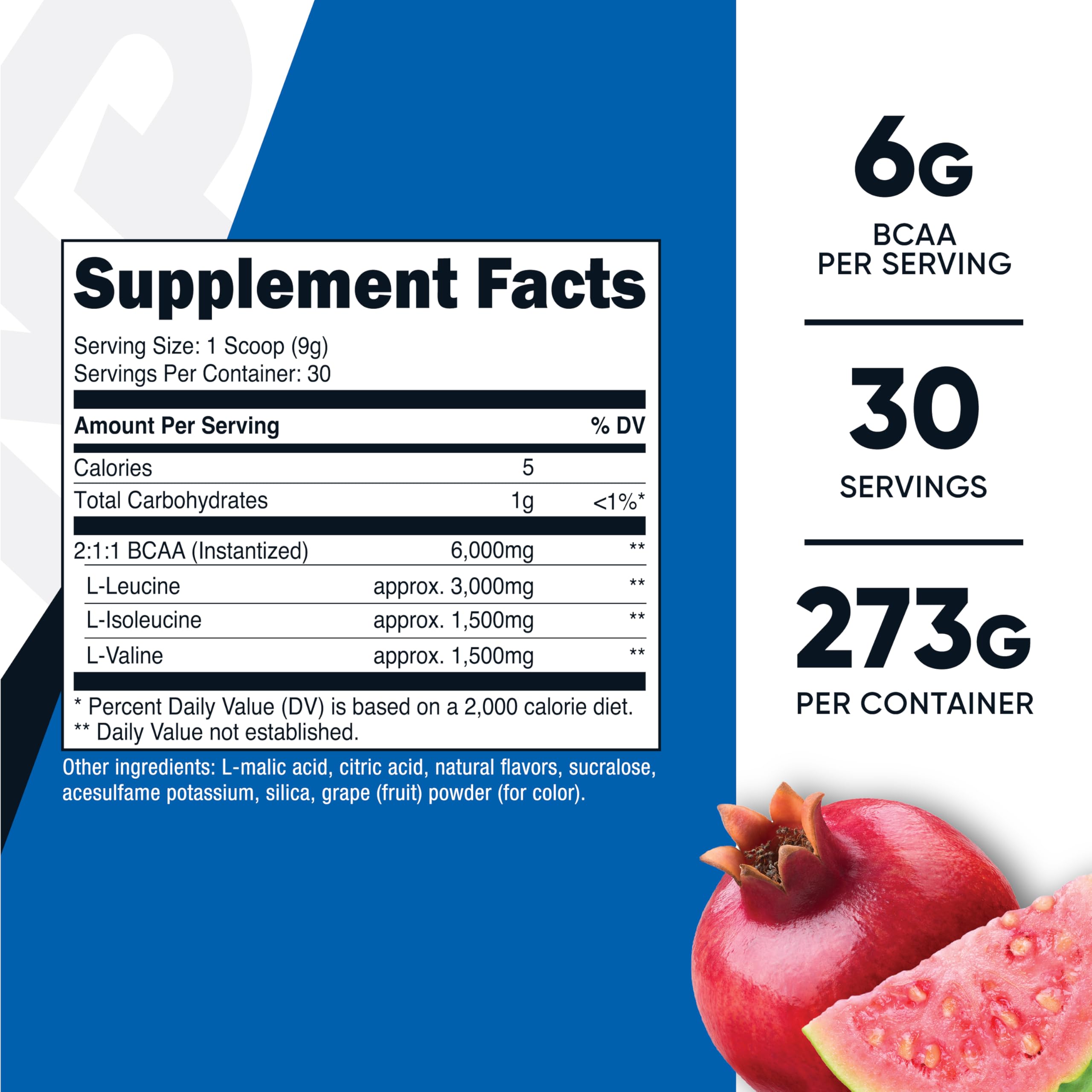 Nutricost BCAA Powder label highlights 6g BCAA per serving.