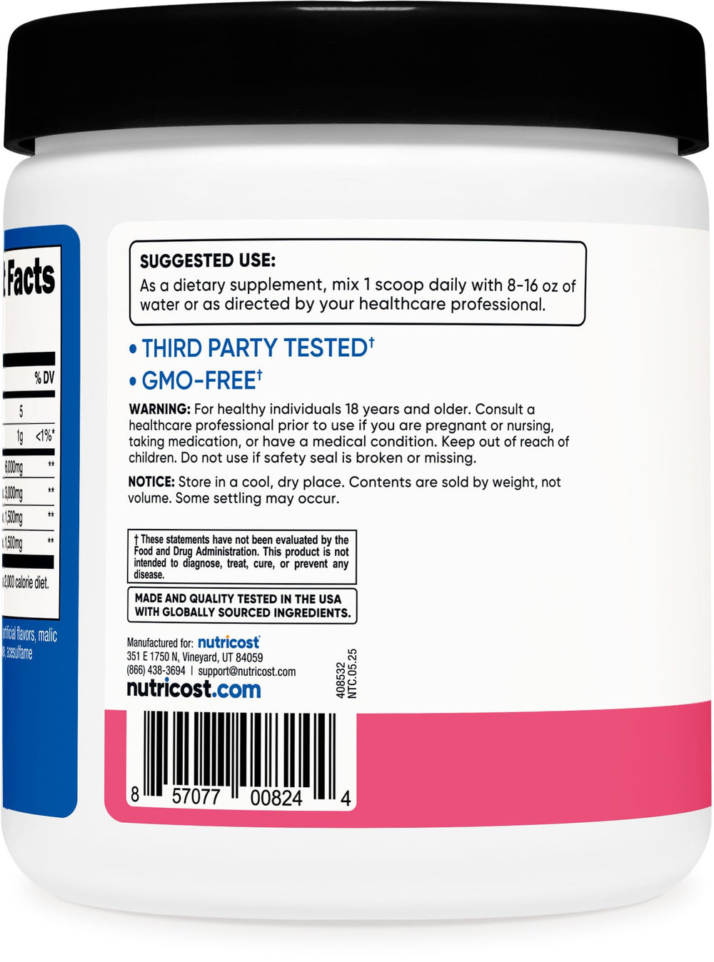 Nutricost BCAA Powder Raspberry Lemonade drink displayed in a glass.