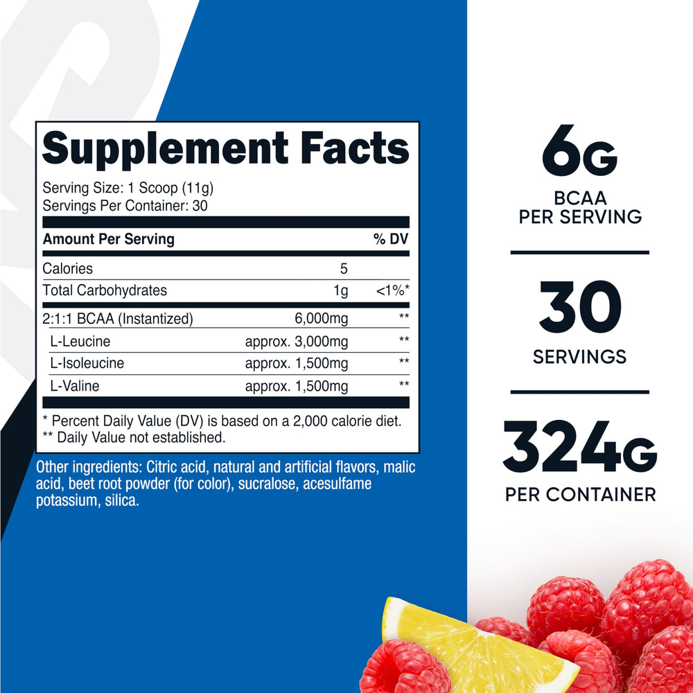 Nutricost BCAA Powder Raspberry Lemonade scoop shown for precise servings.