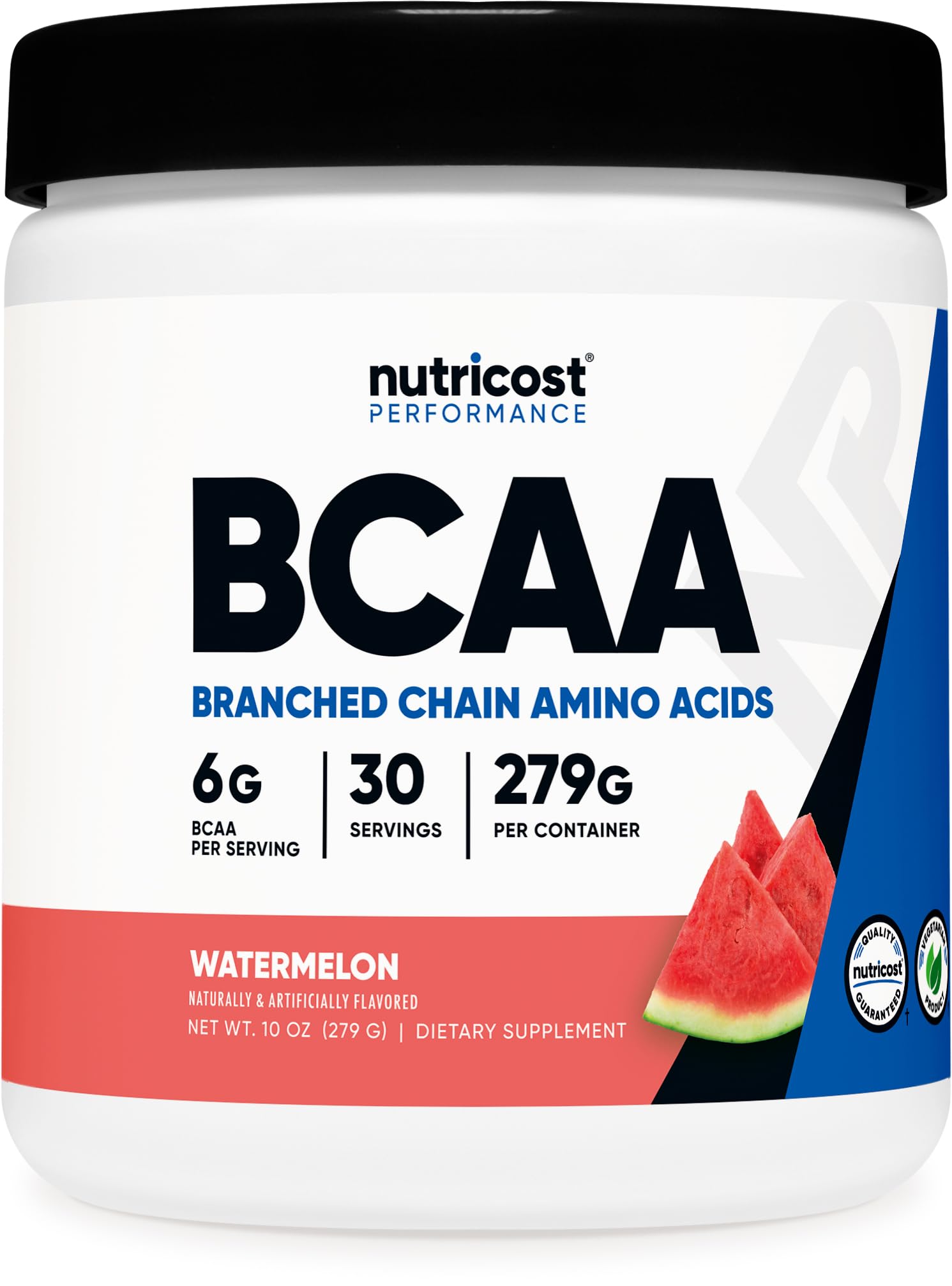 Nutricost BCAA powder Watermelon 30 servings tub for post-workout hydration