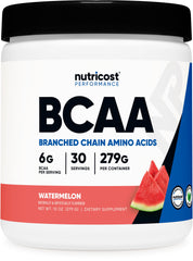 Nutricost BCAA powder Watermelon 30 servings tub for post-workout hydration