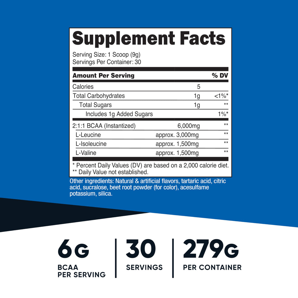 Nutricost BCAA powder Watermelon label closeup with testing badge