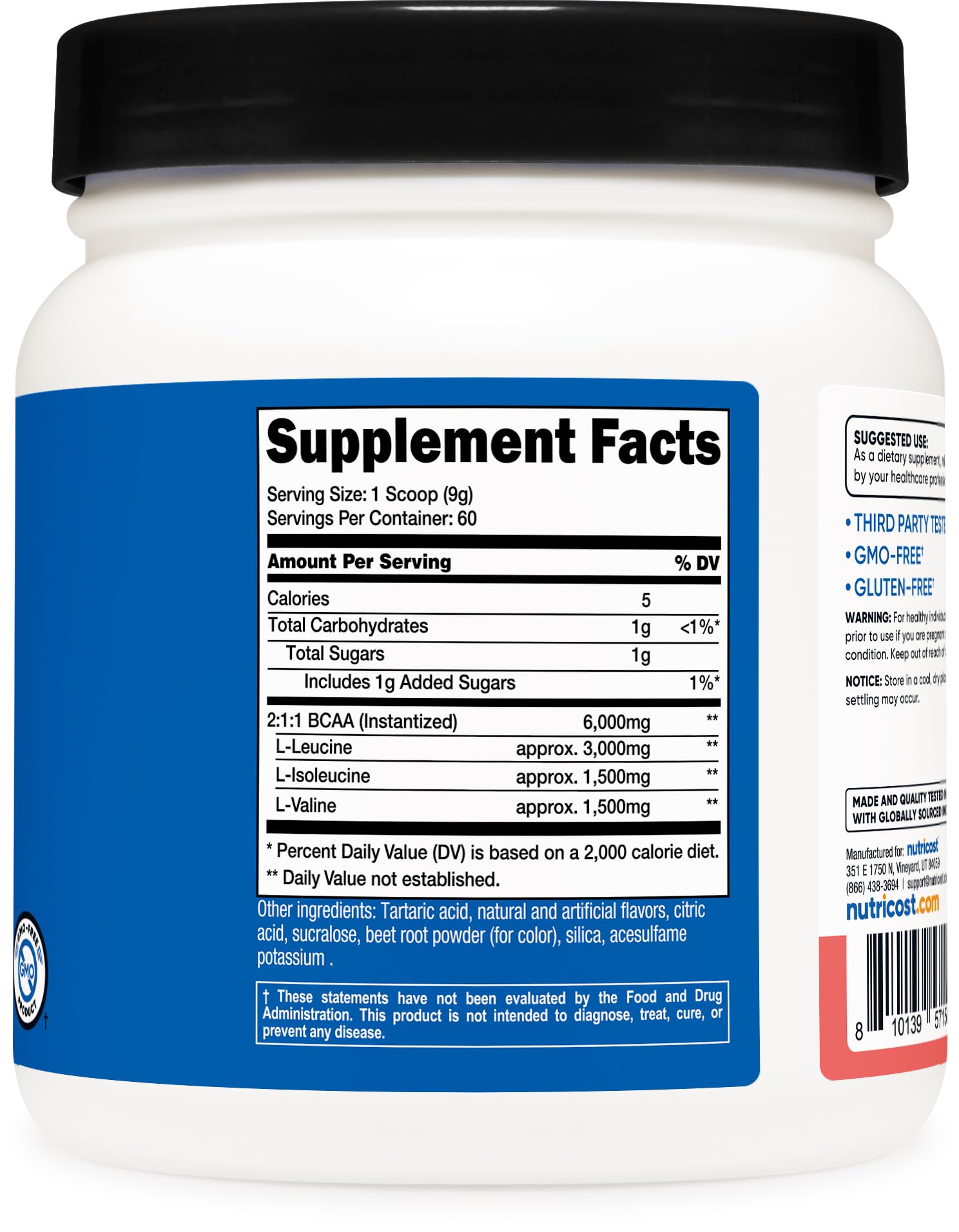 Nutricost BCAA Powder Watermelon 60 servings label as a budget-friendly option
