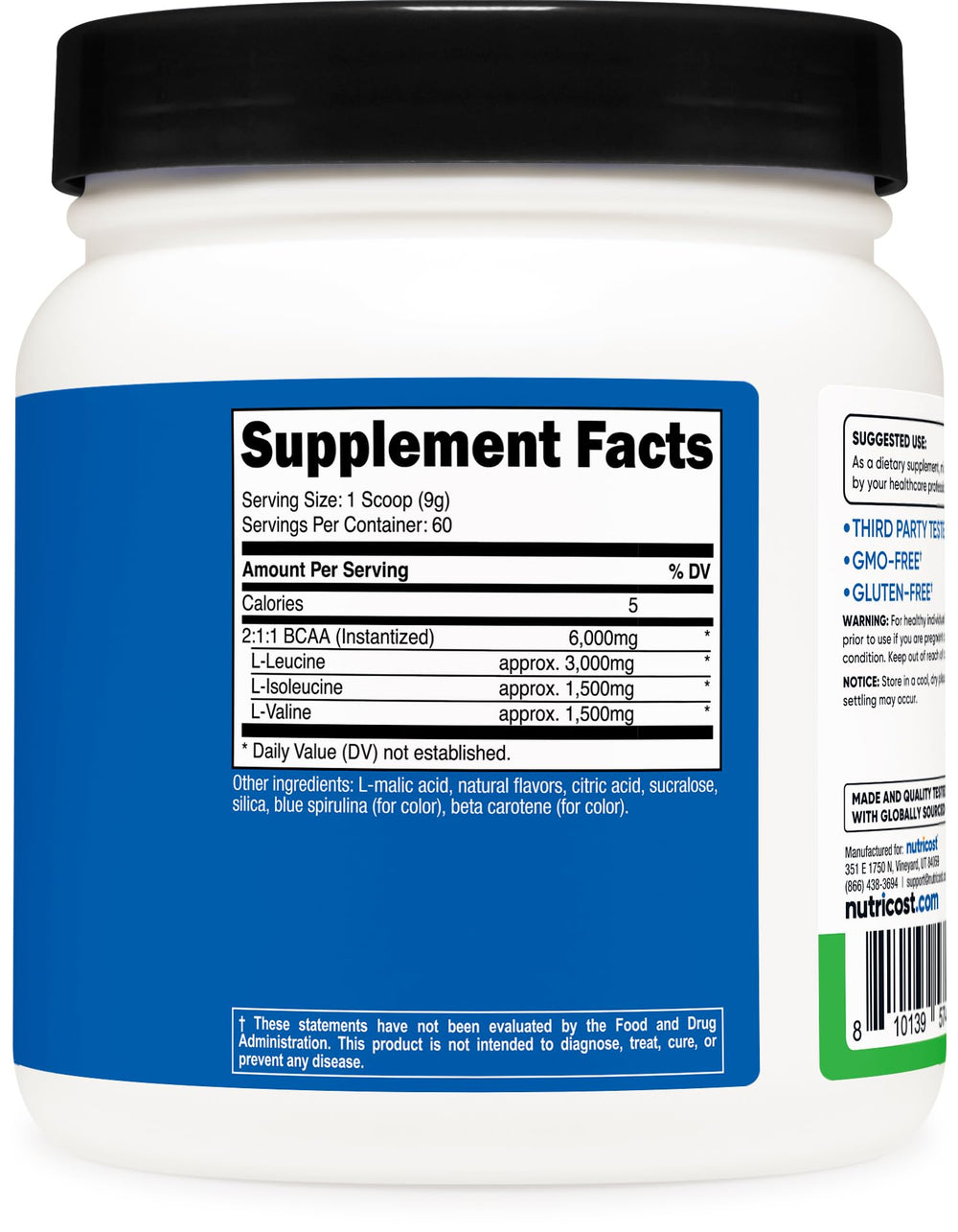 Nutricost BCAA recuperación postentrenamiento, sabor Manzana Verde