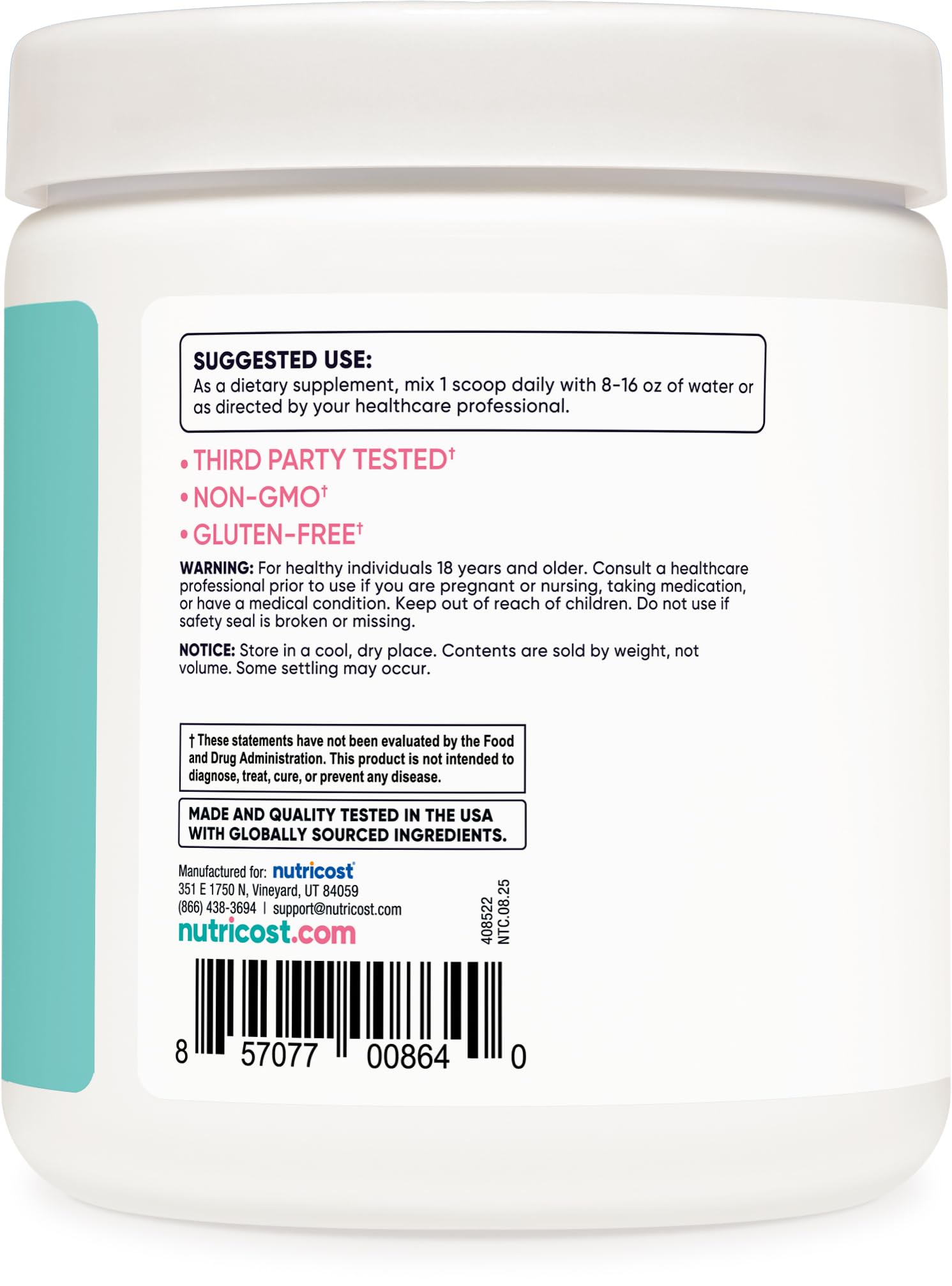 Nutricost BCAA for Women label close-up highlighting ingredients and features