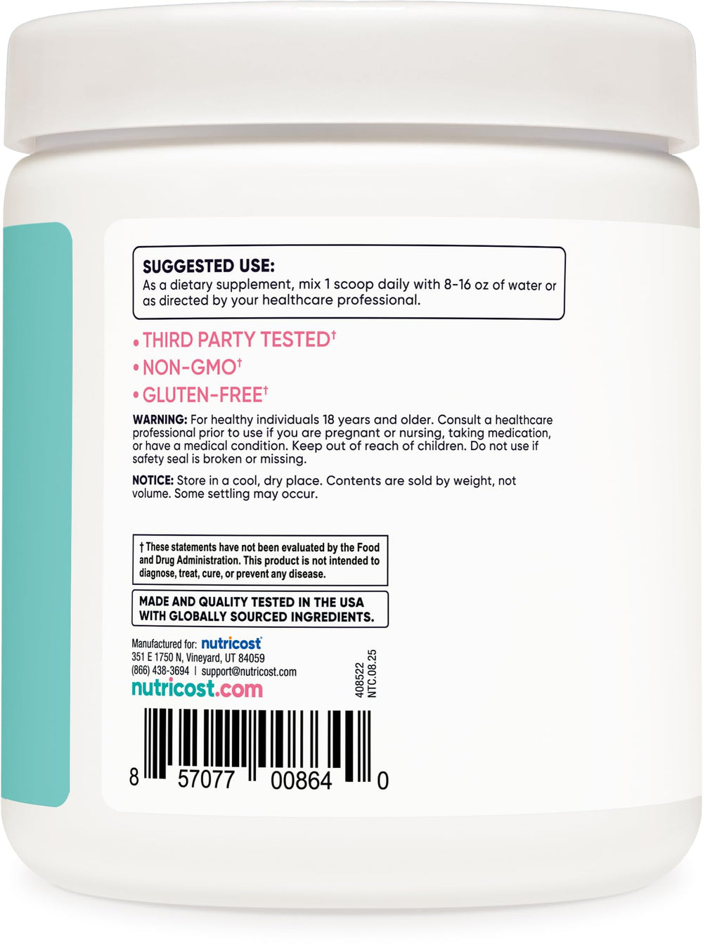 Nutricost BCAA for Women label close-up highlighting ingredients and features