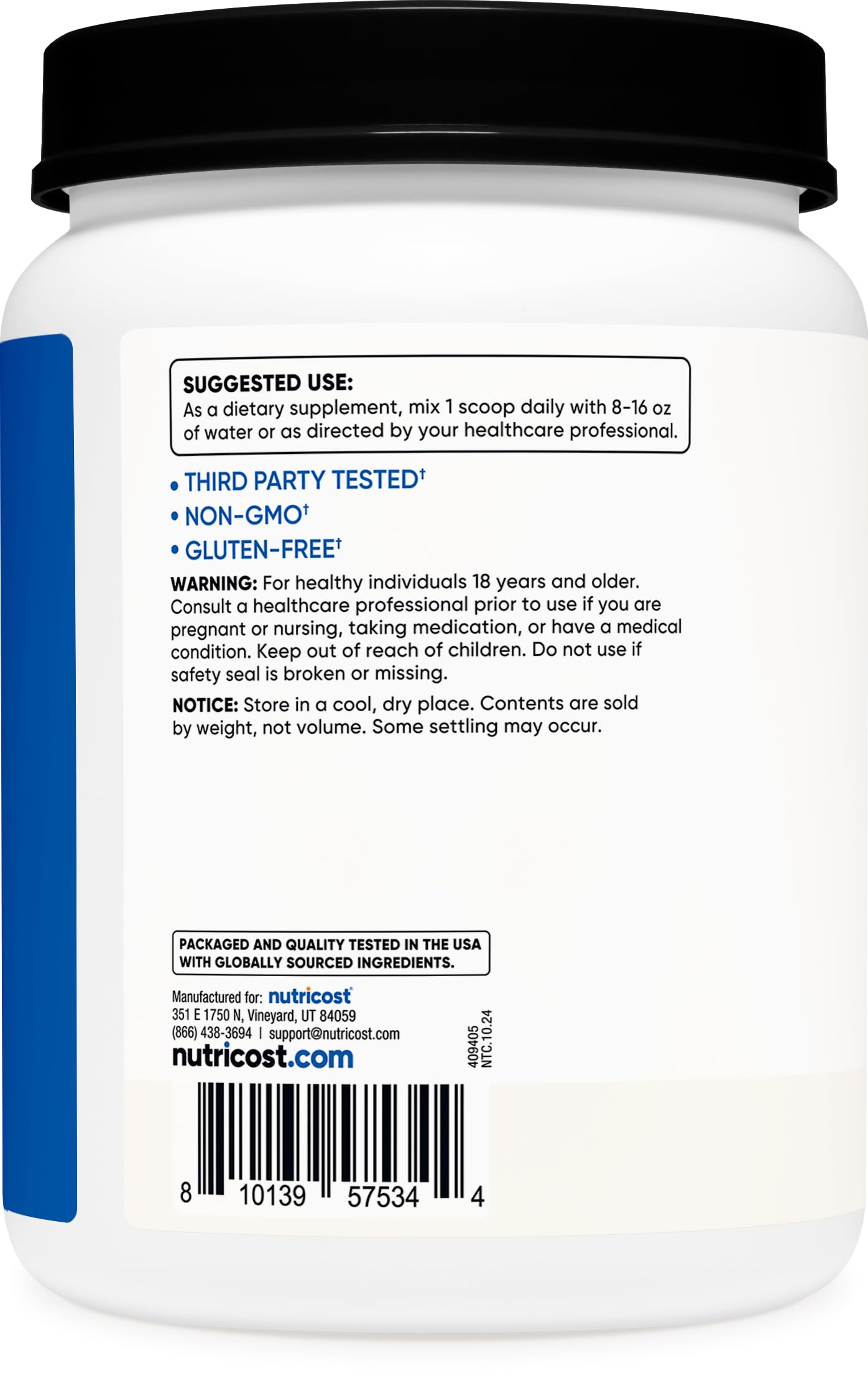 Nutricost BCAA powder in a glass with ice suggests easy post-workout mixing