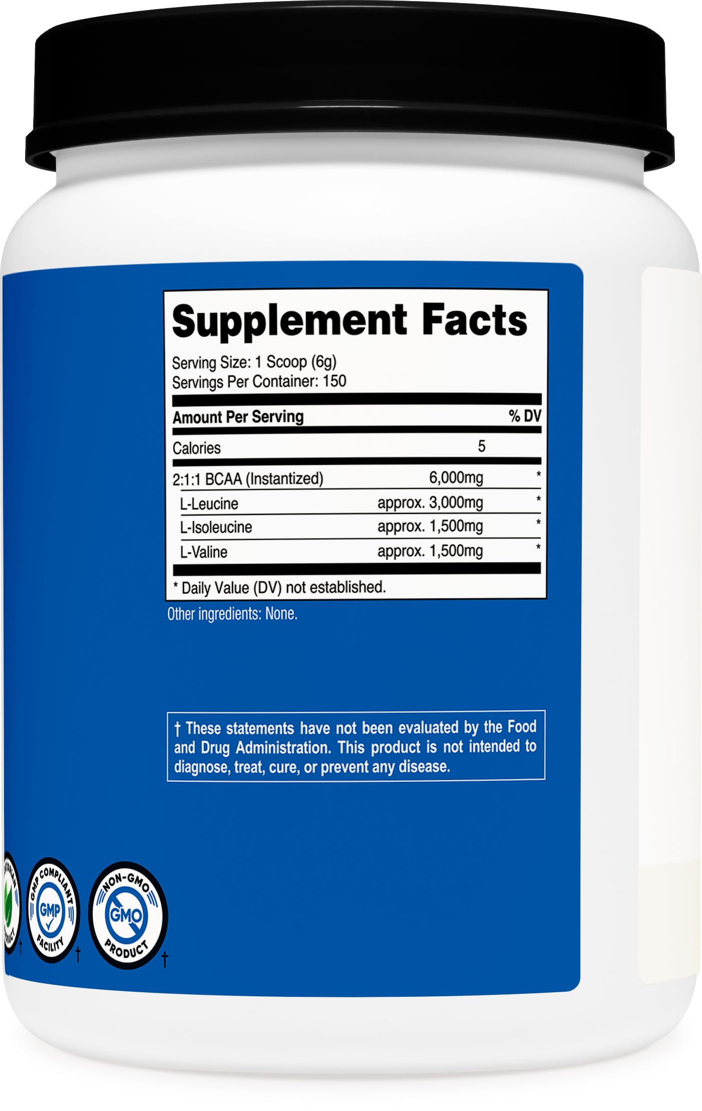 Nutricost BCAA powder open container highlights gluten-free and non-GMO attributes