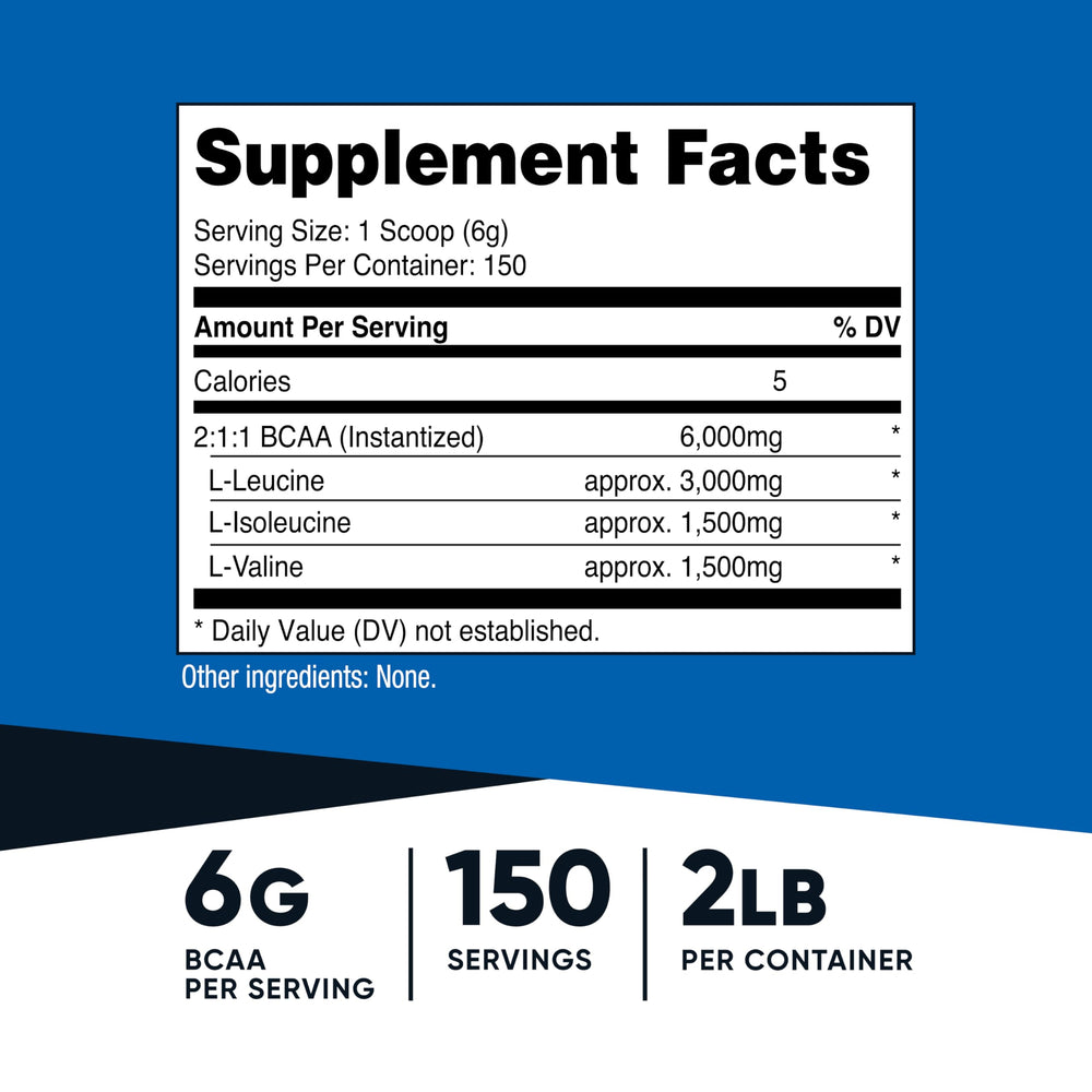 Nutricost BCAA powder serving scoop shows precise dosing for workouts