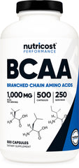 Nutricost BCAA 1000mg bottle front for quick workout recognition